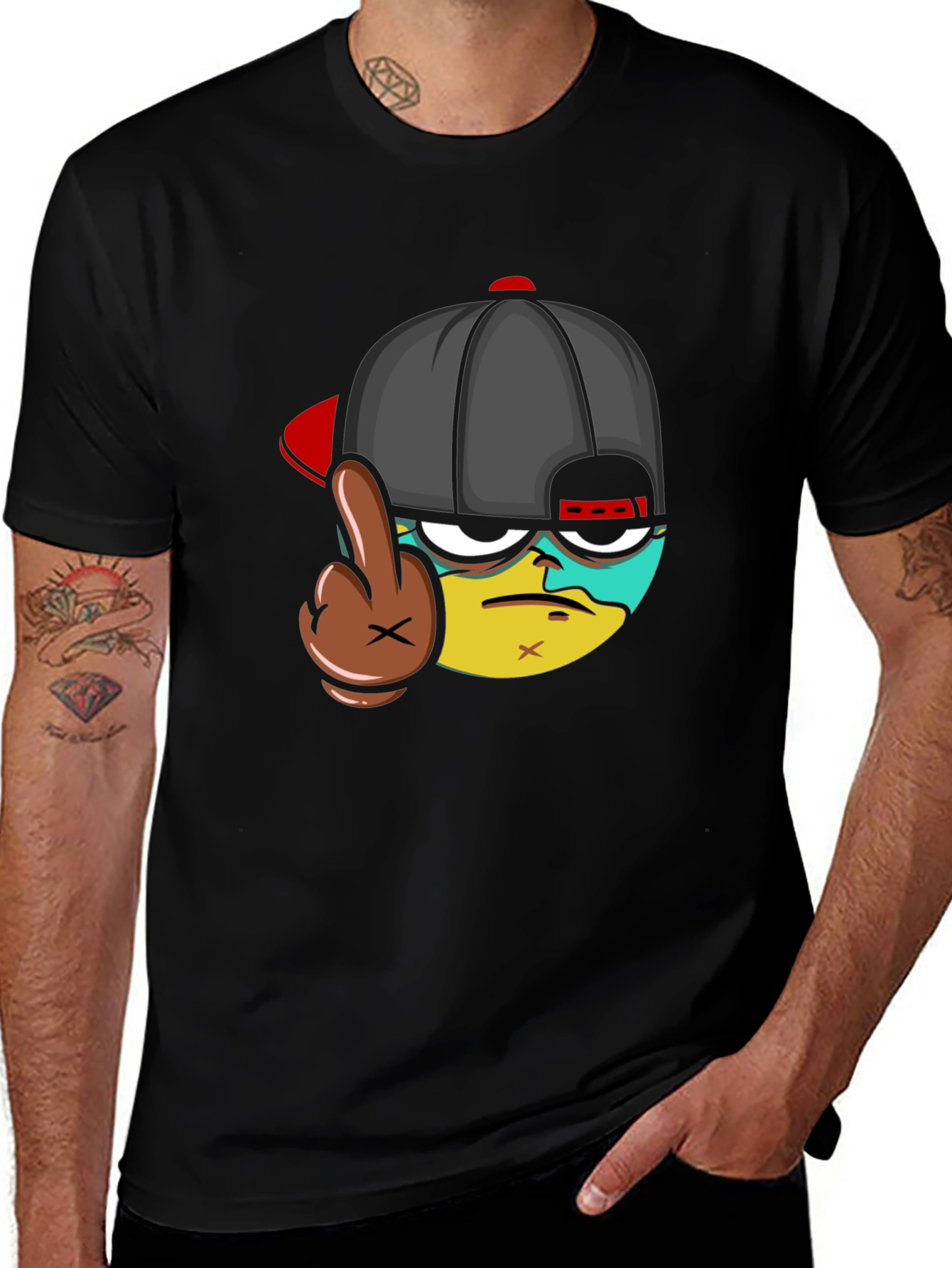 Cartoon Character Graphic Tee - Black