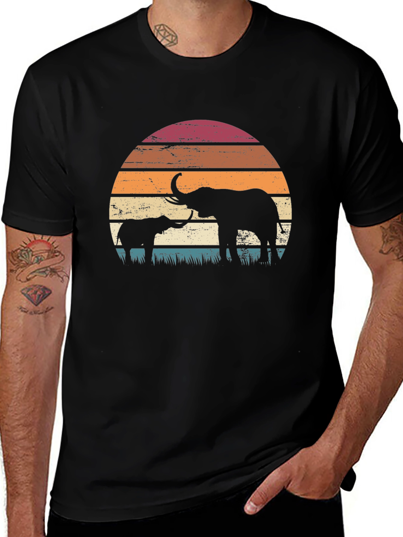 Variant 20 of Elephant Sunset Graphic Tee - Retro Style