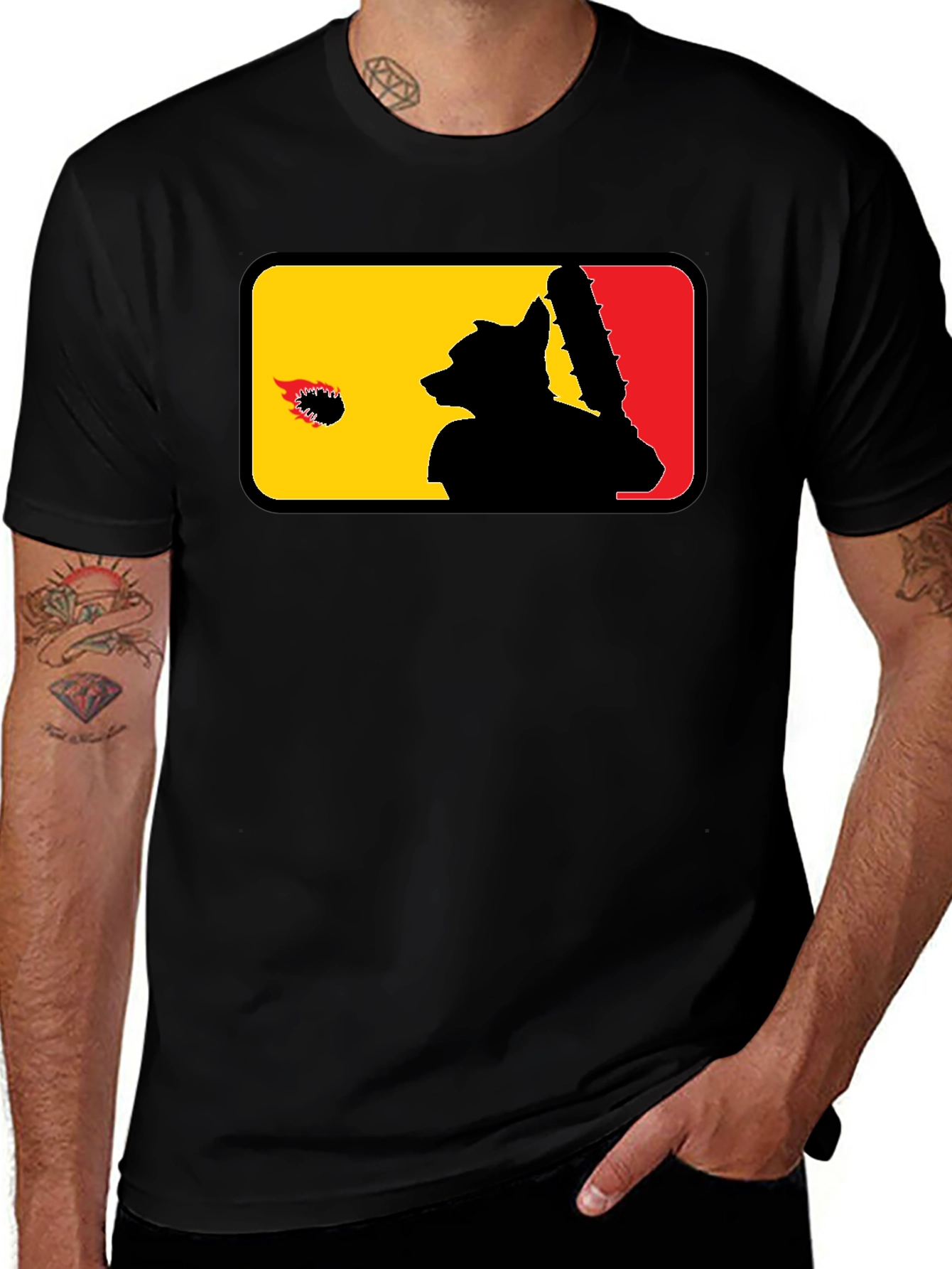 Variant 14 of Raccoon Baseball Bat Graphic Black T-Shirt