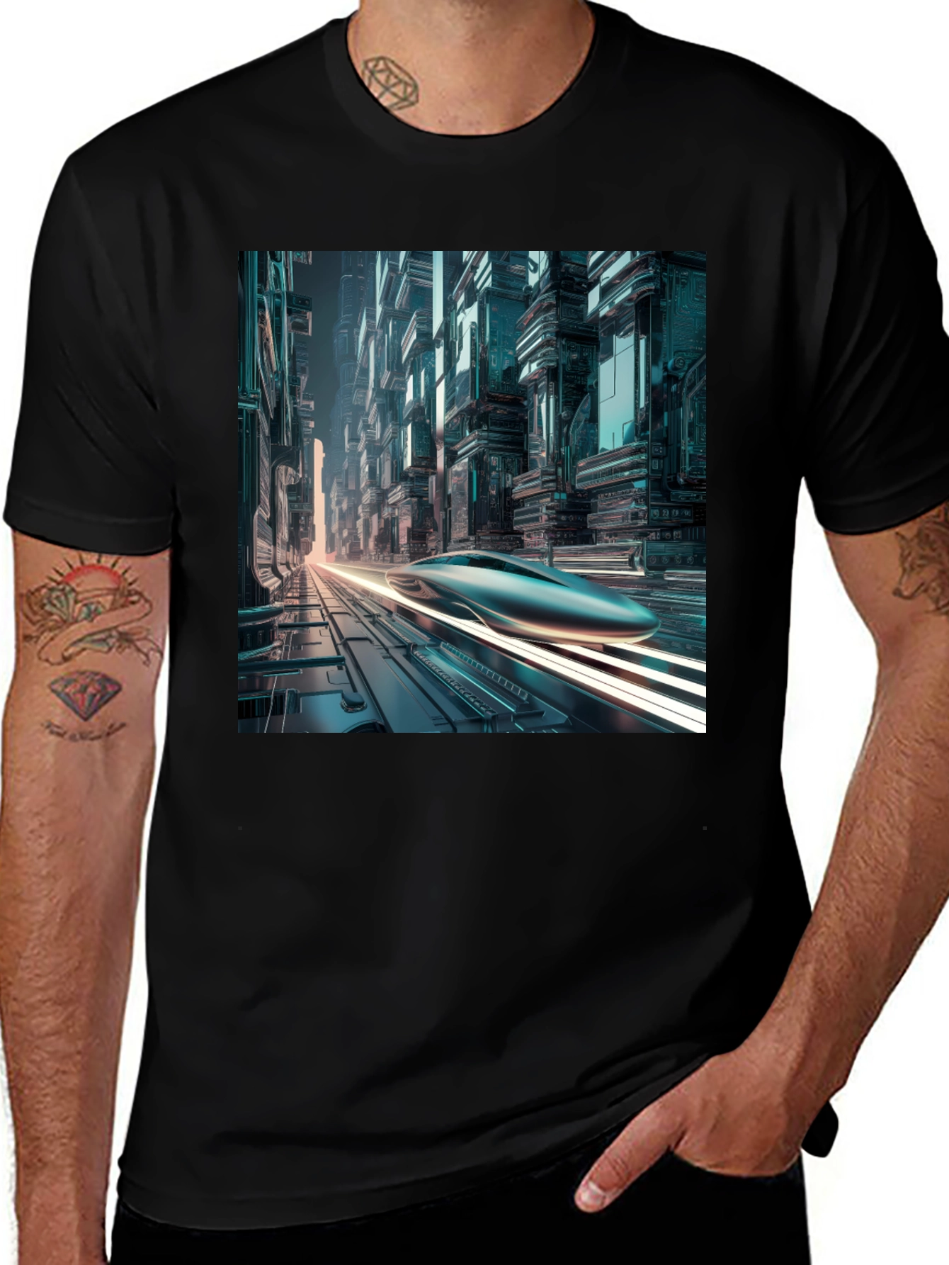 Futuristic Cityscape T-Shirt - Black
