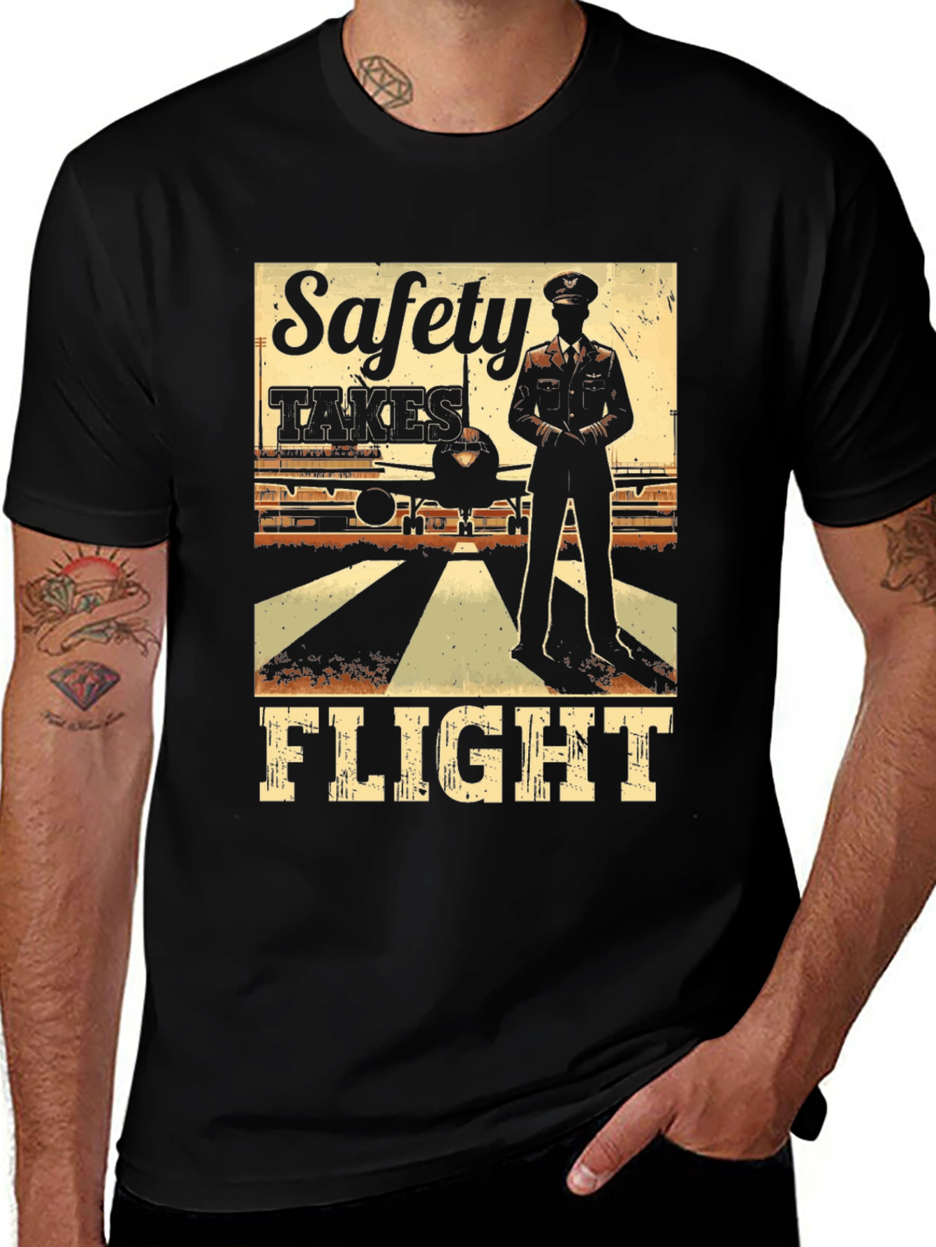 Variant 8 of Safety Takes Flight T-Shirt Pilot Aviation Airplane Tee