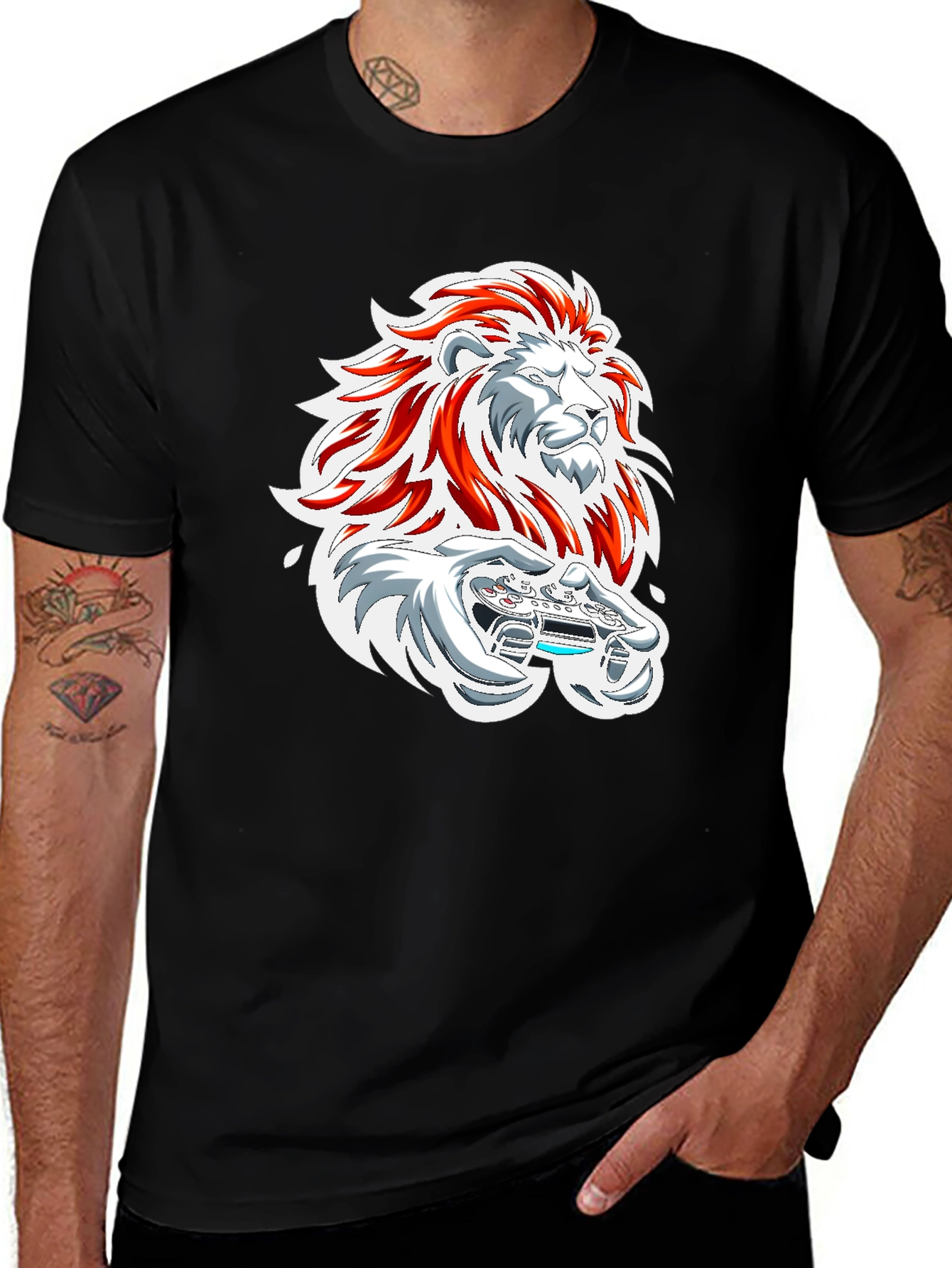 Variant 18 of Lion Gamer Graphic Tee - Black