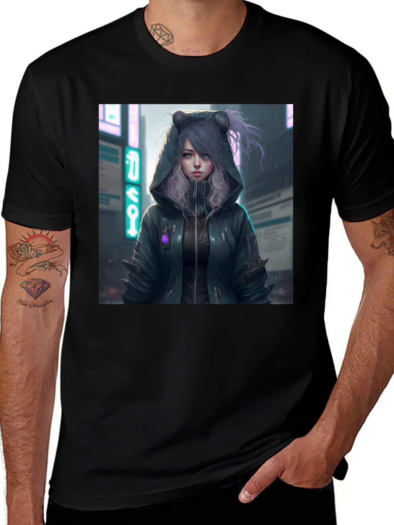 Variant 19 of Anime Girl Graphic Print Black T-Shirt