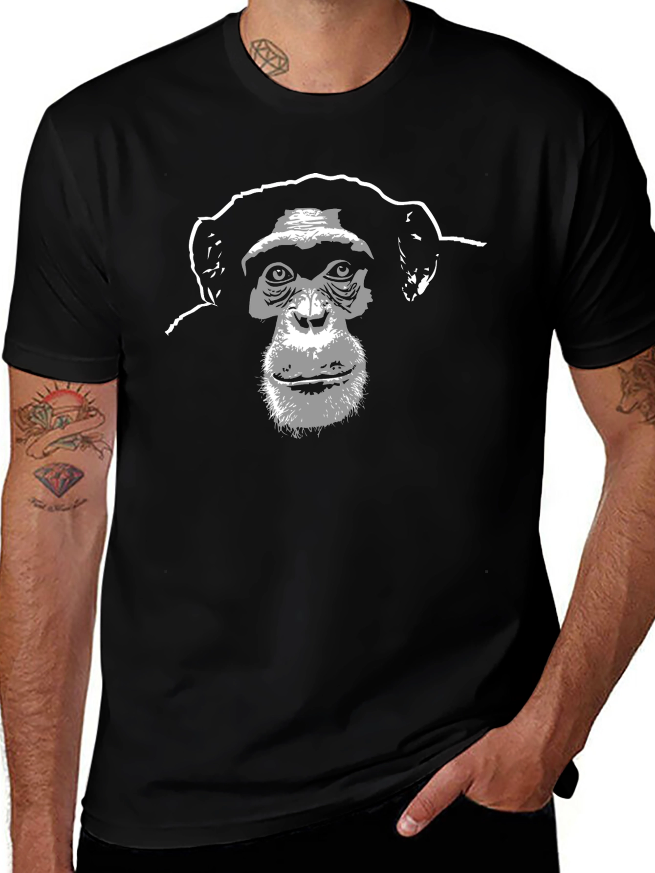 Chimpanzee Graphic Tee - Black Cotton T-Shirt