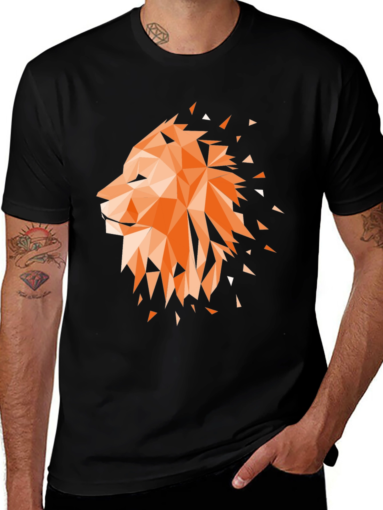Variant 8 of Geometric Lion Graphic Tee - Stylish Men's Black T-Shirt