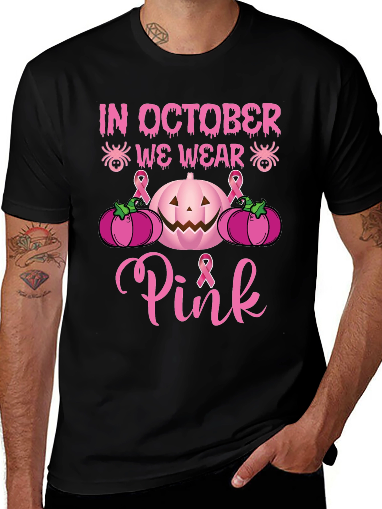 Variant 15 of October We Wear Pink Halloween Breast Cancer Awareness T-Shirt