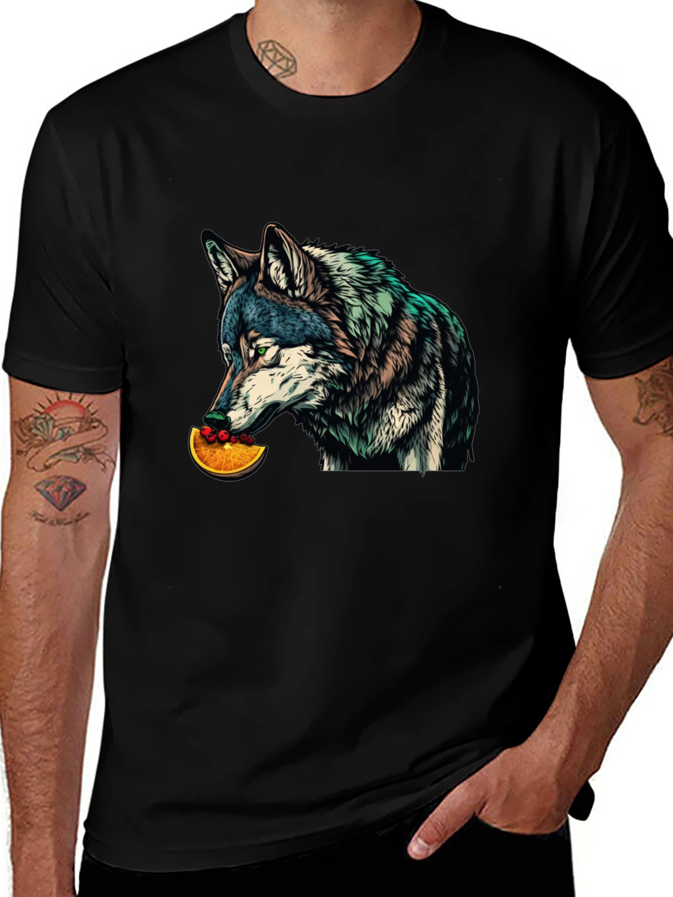 Variant 27 of Wolf Eating Orange Graphic Tee