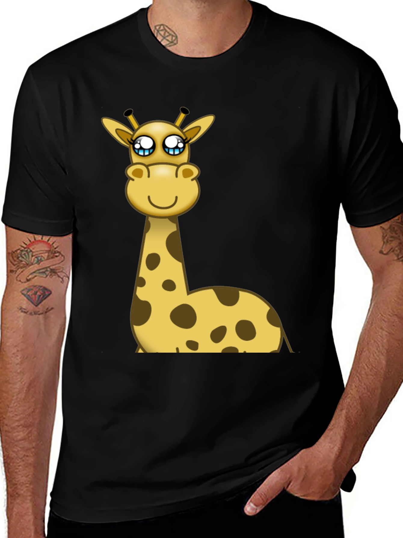 Variant 4 of Cute Giraffe Cartoon Black T-Shirt