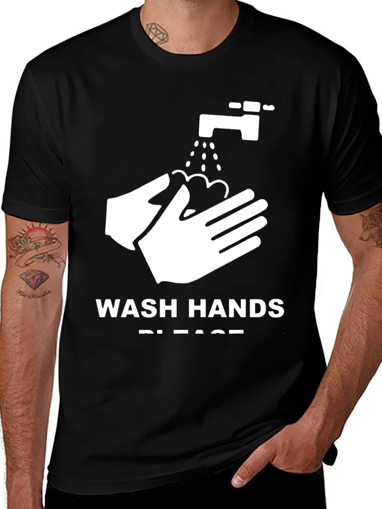 Wash Hands Please Graphic Tee - Black Cotton T-Shirt