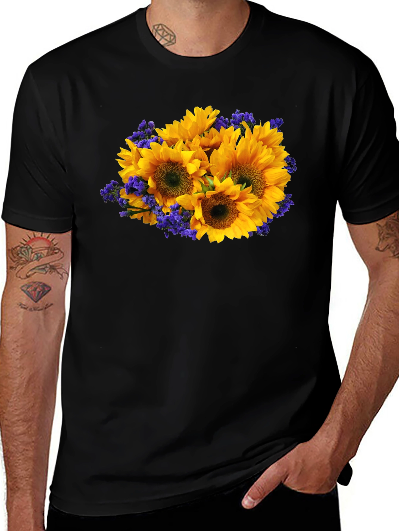 Variant 12 of Sunflower Bouquet Black T-Shirt