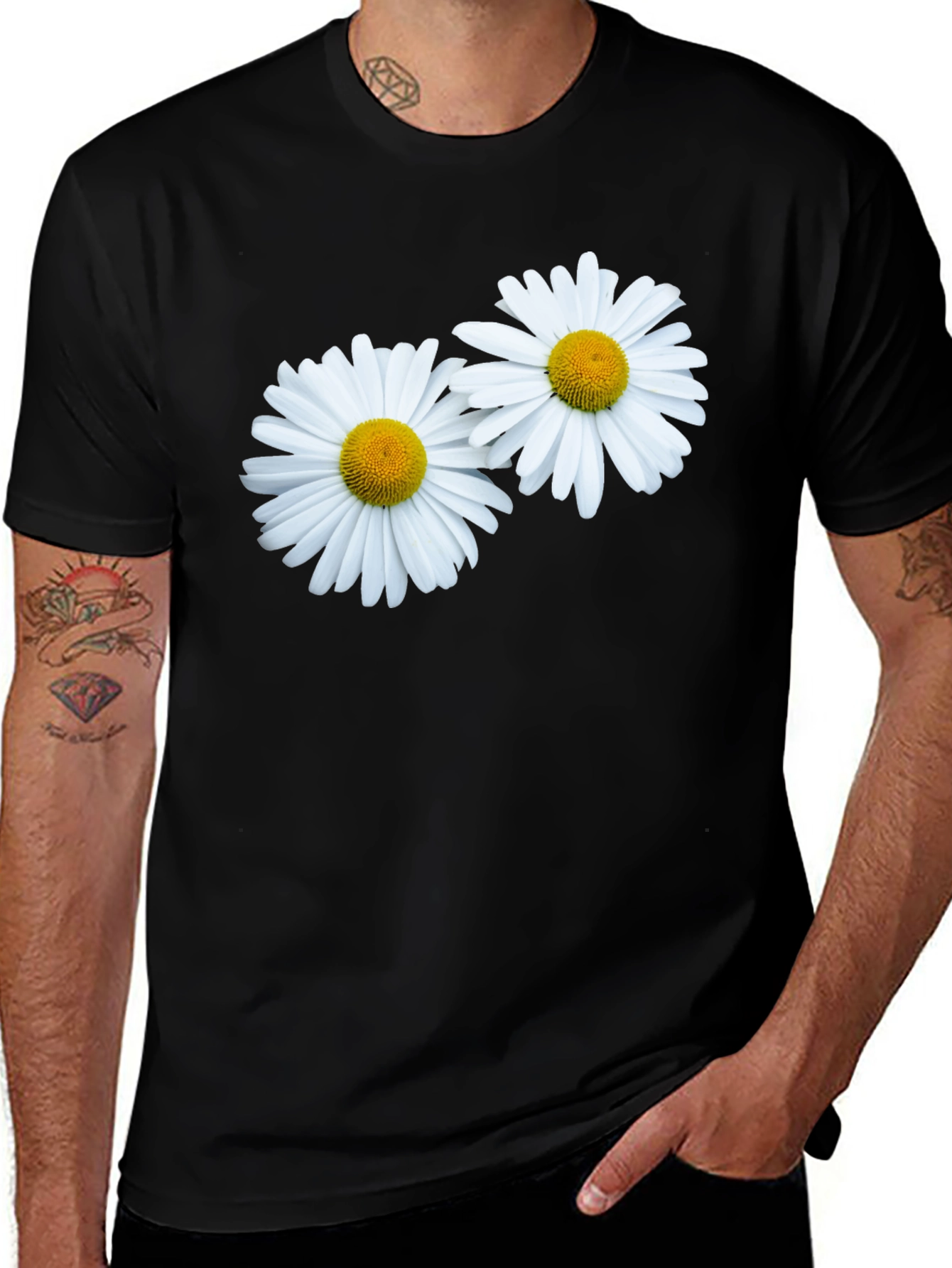 Variant 4 of Daisy Flower Graphic Black T-Shirt
