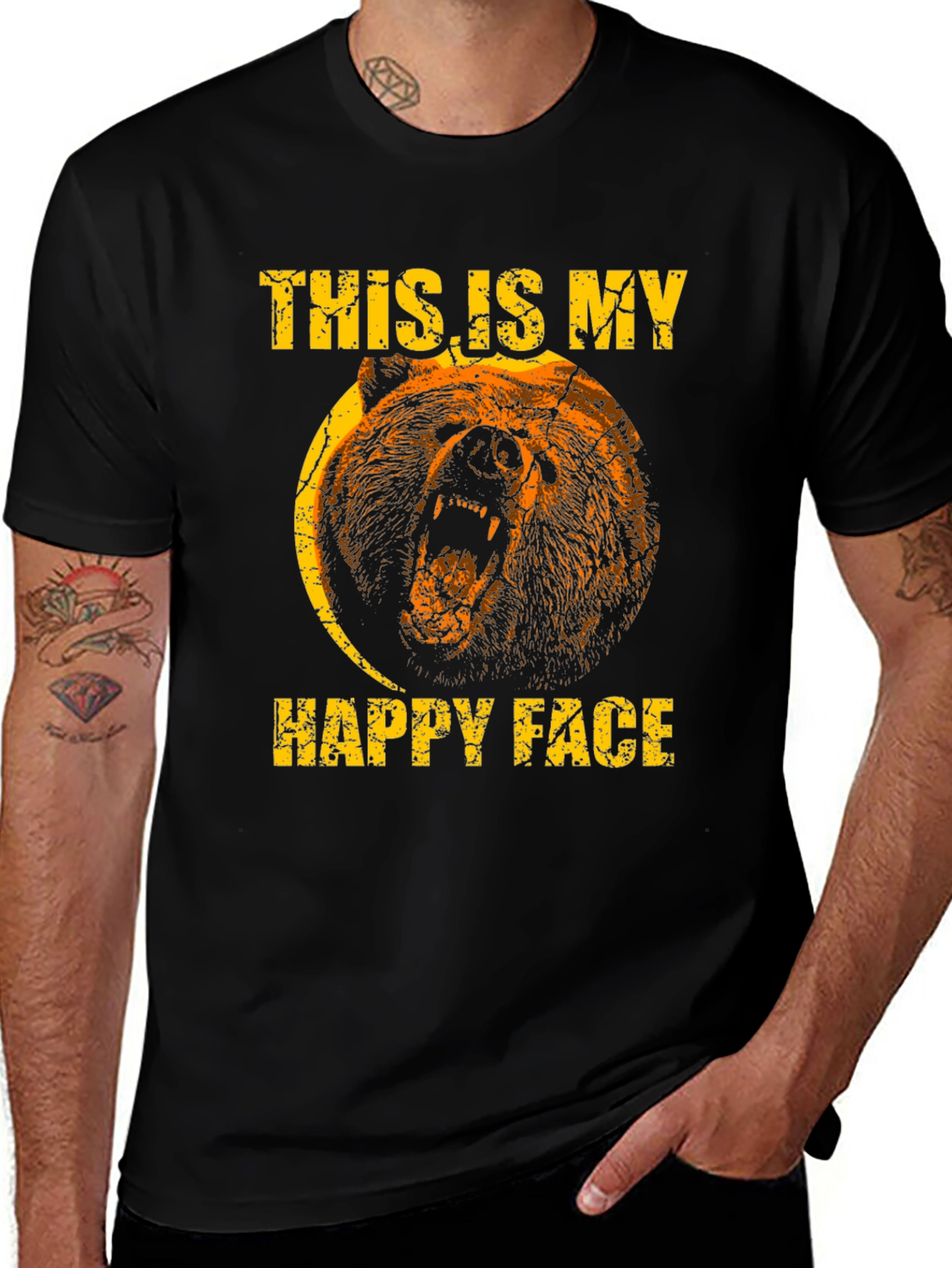 Variant 21 of Bear Happy Face Graphic T-Shirt - Black