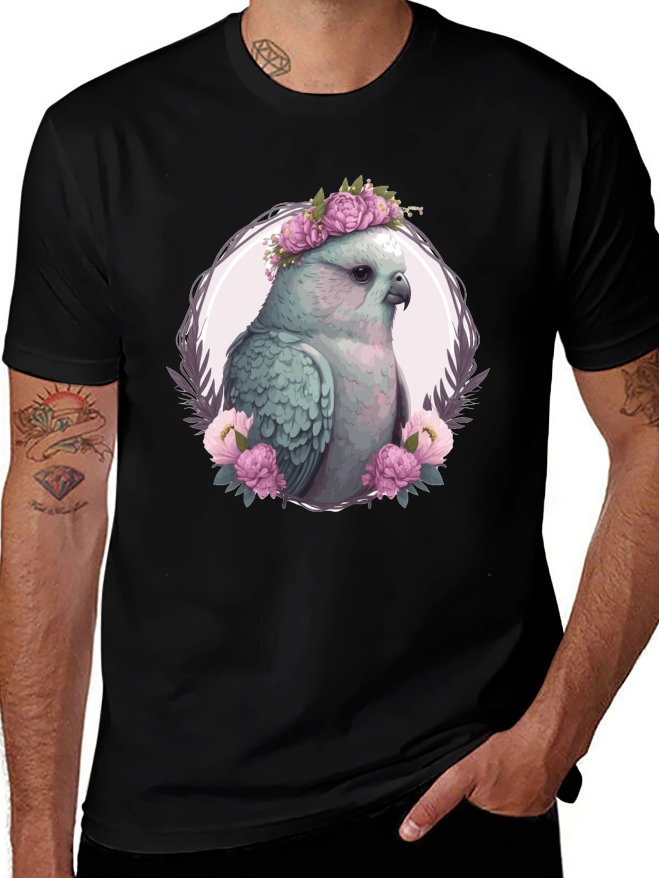 Variant 16 of Parrot & Floral Wreath Graphic Tee