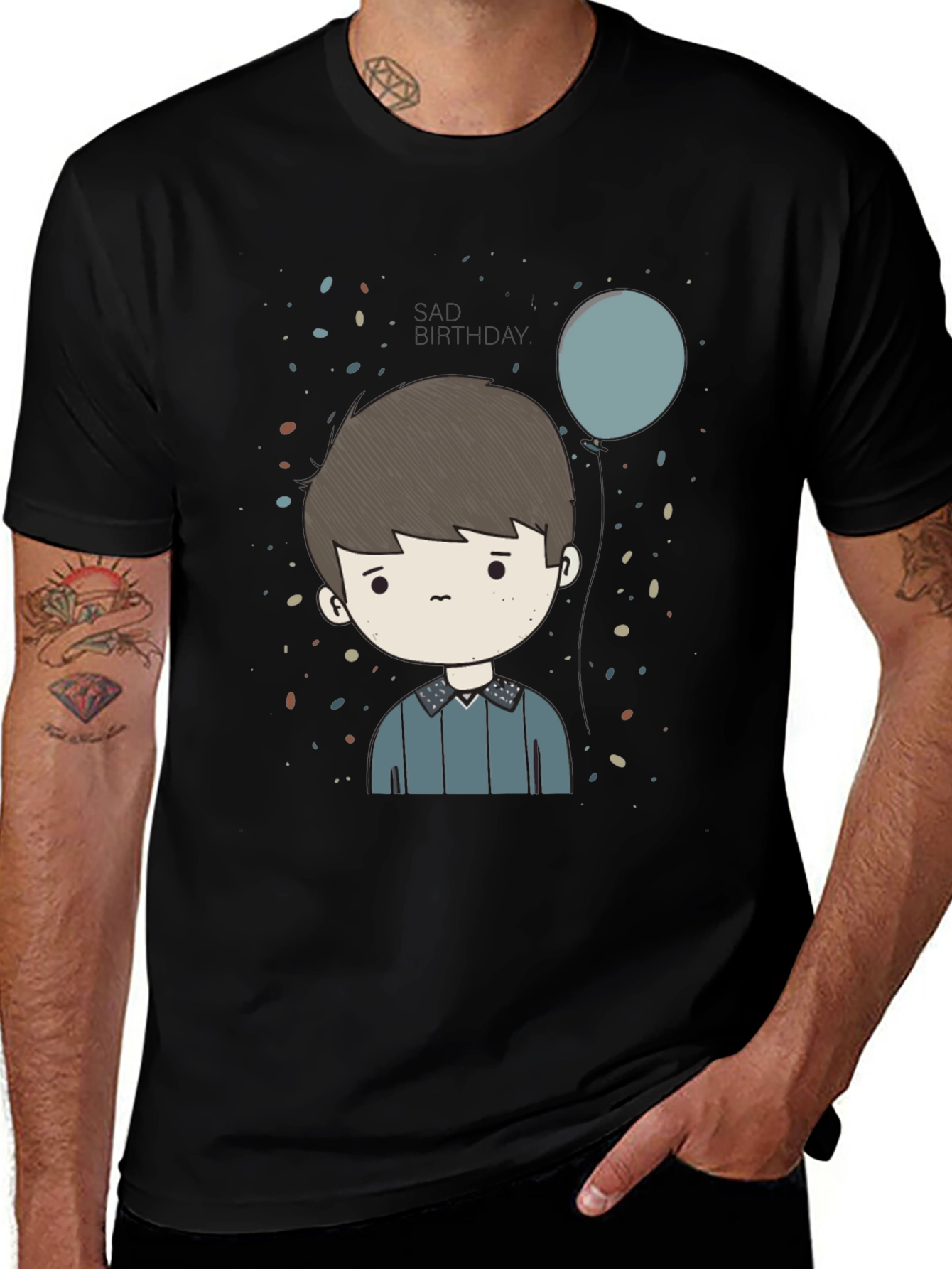 Variant 5 of Cartoon Boy Print Black T-Shirt