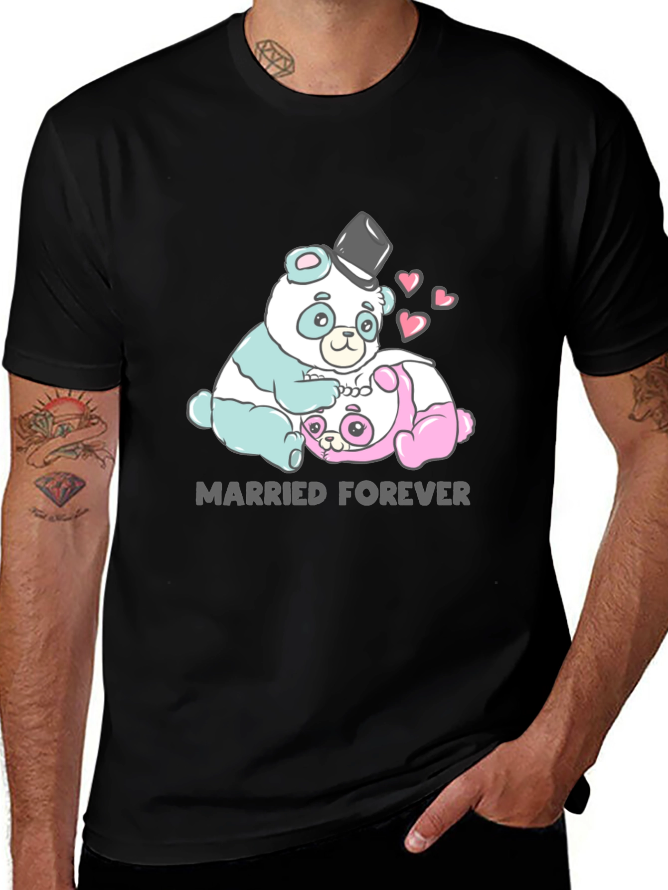 Black Married Forever Panda Graphic Tee main image