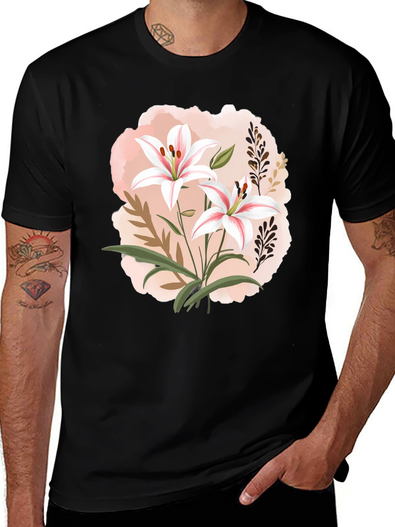 Variant 28 of Floral Lily Graphic Black T-Shirt