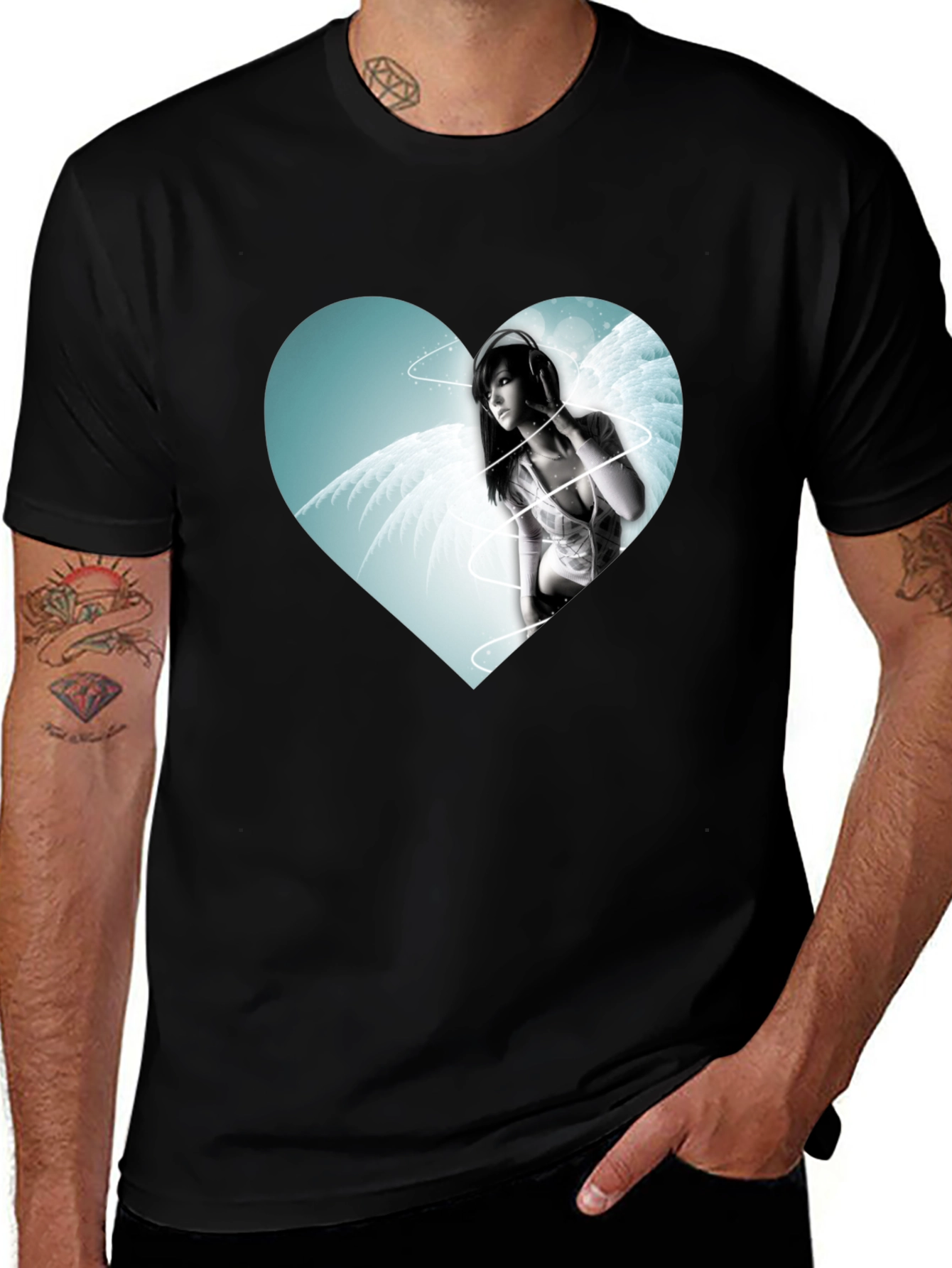 Variant 4 of Heart Angel Graphic Black T-Shirt