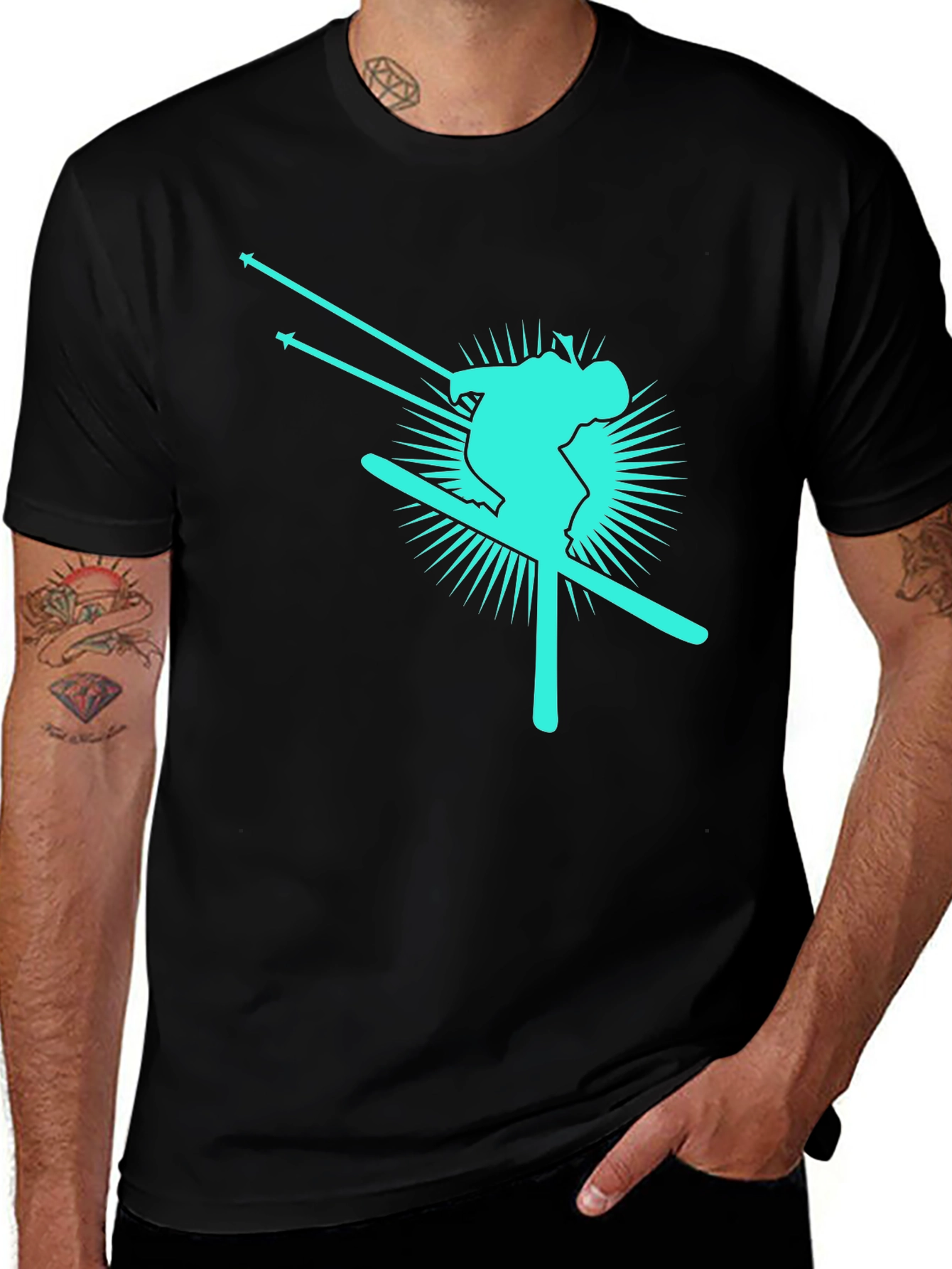 Cool Skiing T-Shirt - Aqua Graphic Design
