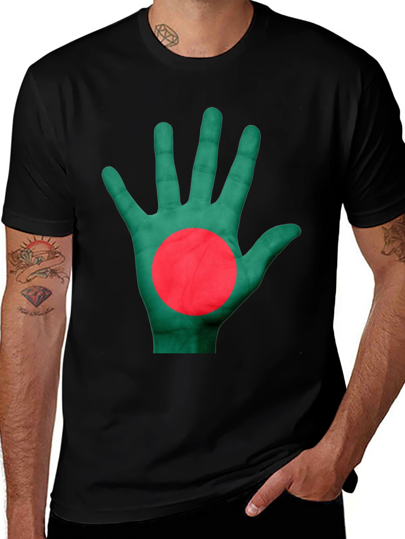 Bangladesh Flag Hand Graphic Black T-Shirt
