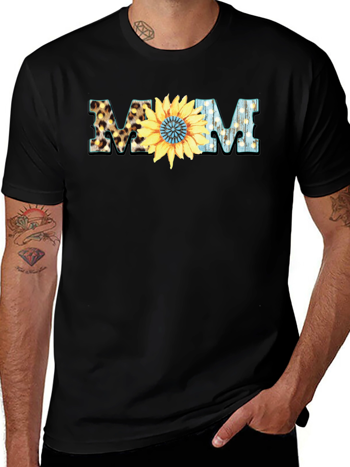 Stylish "Mom" Sunflower Graphic T-Shirt