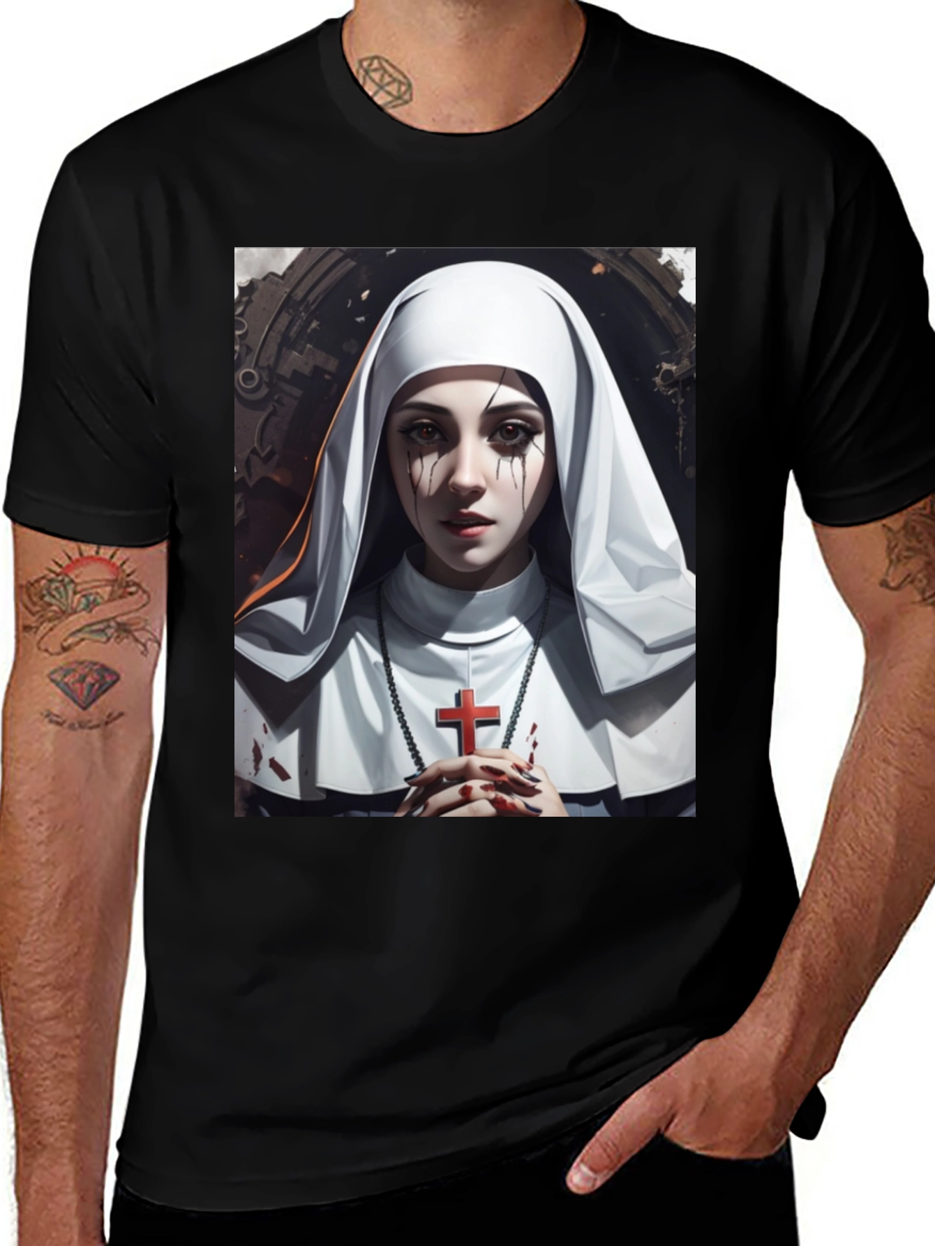 Nun Graphic T-Shirt - Edgy Religious Art Tee