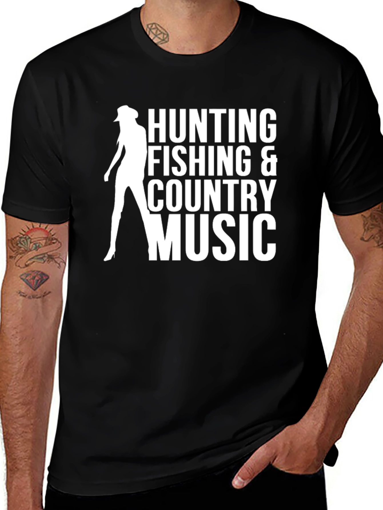 Hunting, Fishing, Country Music Black Graphic Tee