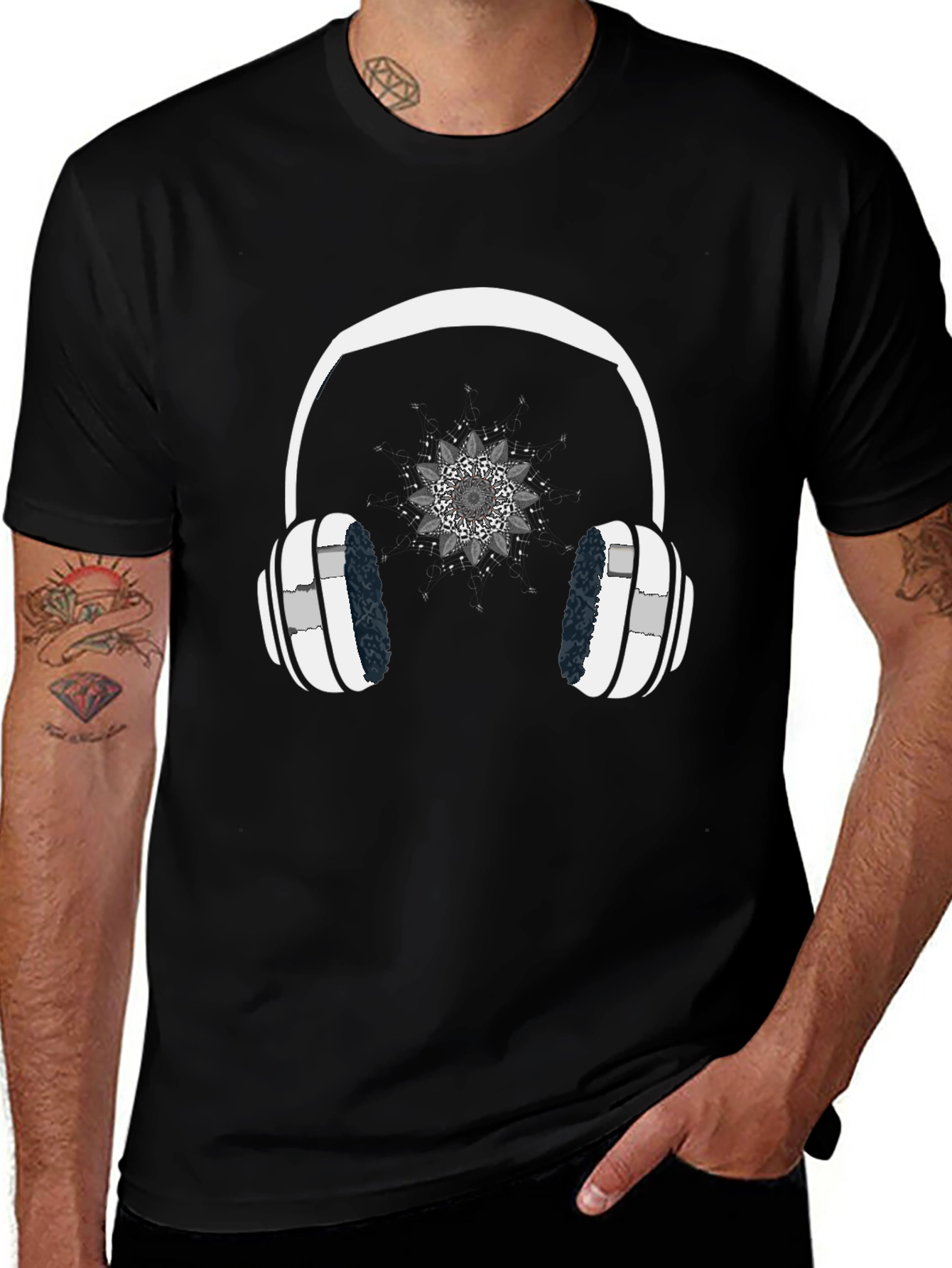 Variant 18 of Cool Headphones Graphic Black T-Shirt