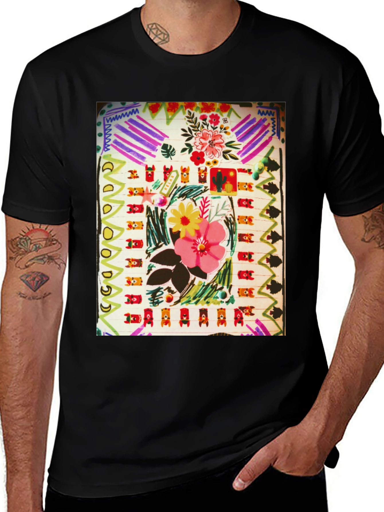 Variant 9 of Abstract Floral Graphic Print Black T-Shirt