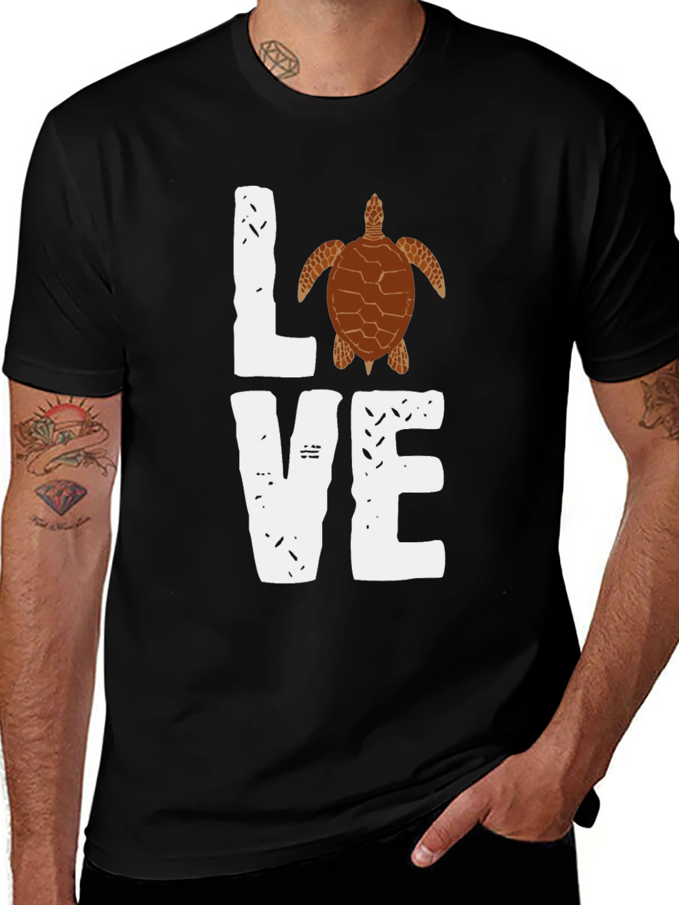 Variant 4 of Love Sea Turtle Graphic Tee - Black Casual Shirt