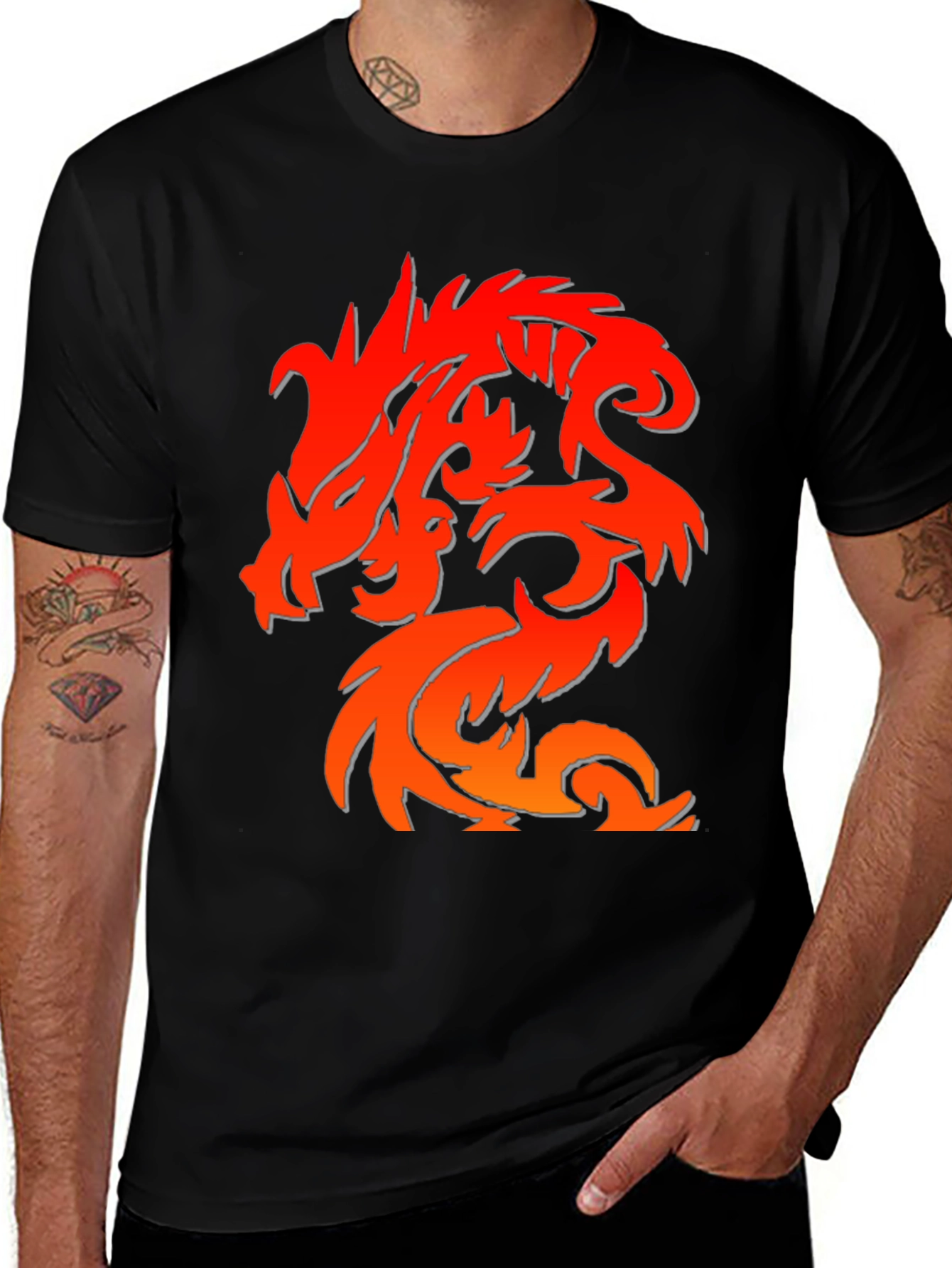 Variant 25 of Fiery Dragon Graphic Tee - Men's Black T-Shirt