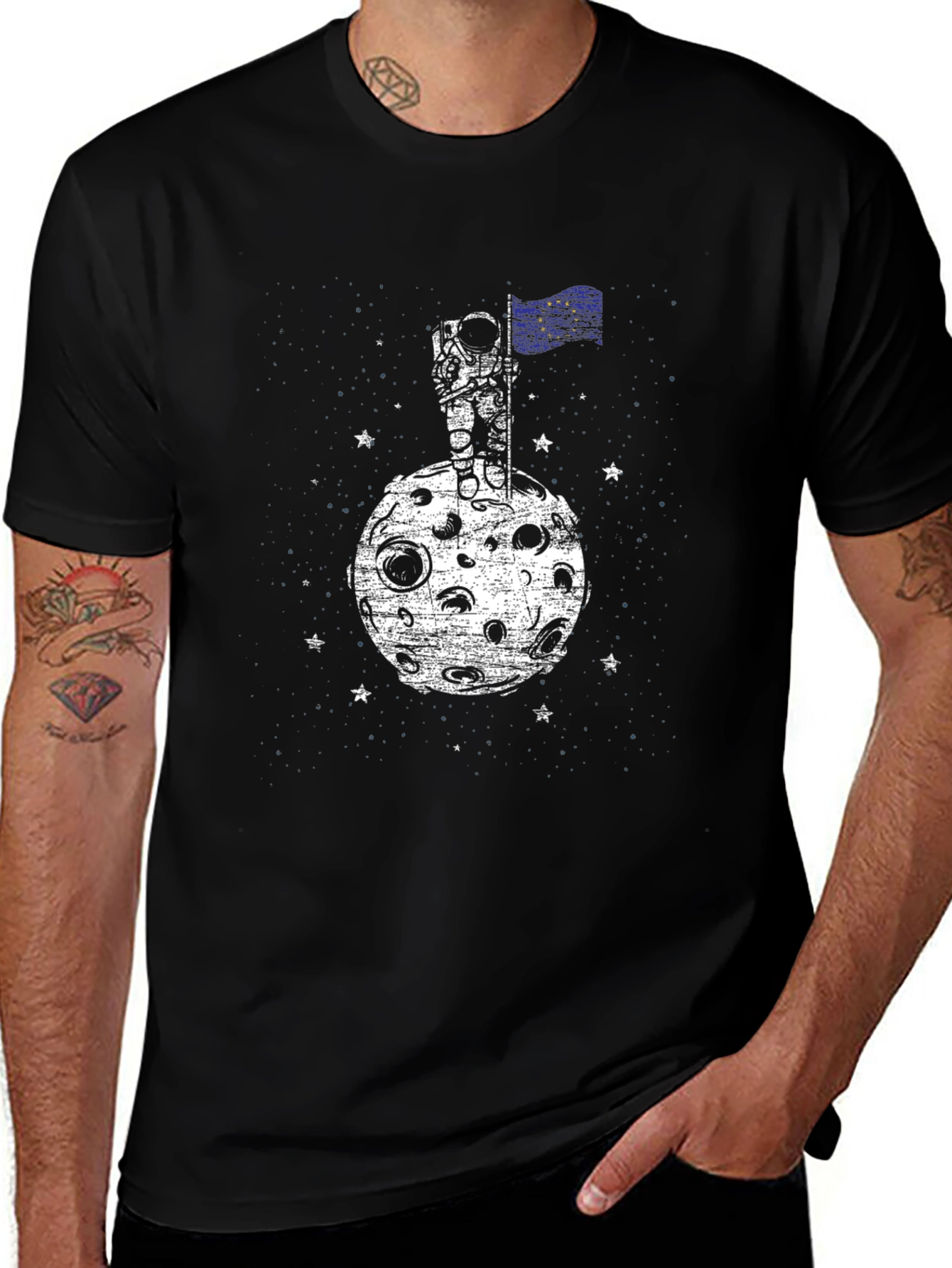 Astronaut Moon EU Flag Graphic Tee - Black