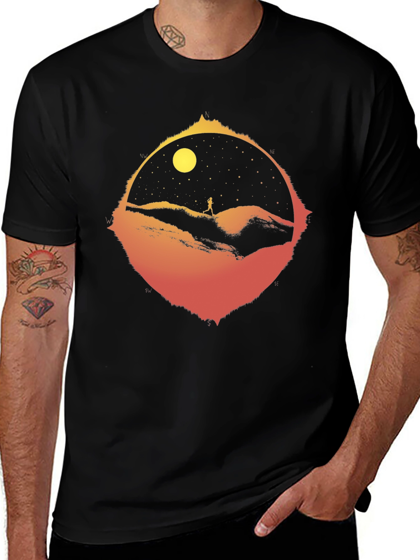 Variant 18 of Sunset Runner Graphic Tee - Black Cotton T-Shirt