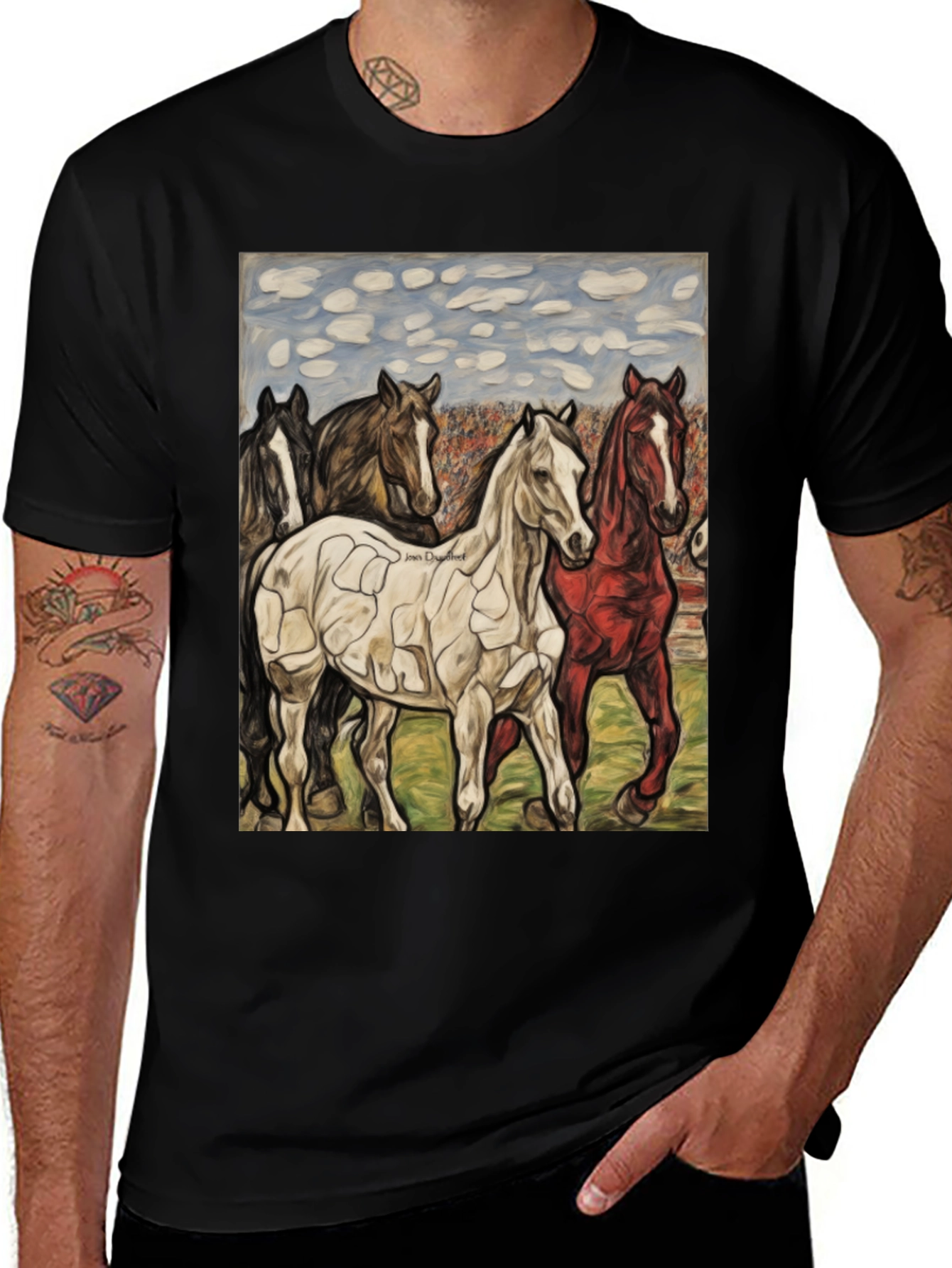 Variant 18 of Horse Art Graphic Tee - Black Crew Neck