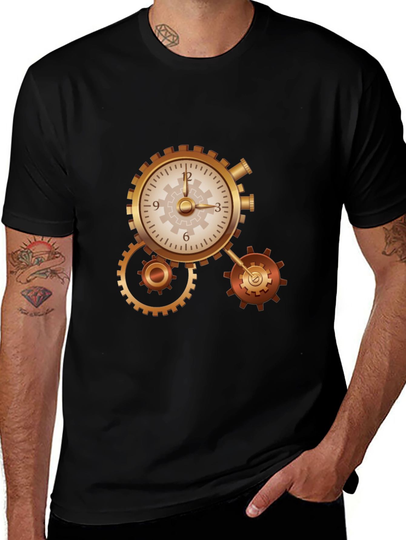 Variant 11 of Steampunk Clockwork Gear Design Black T-Shirt