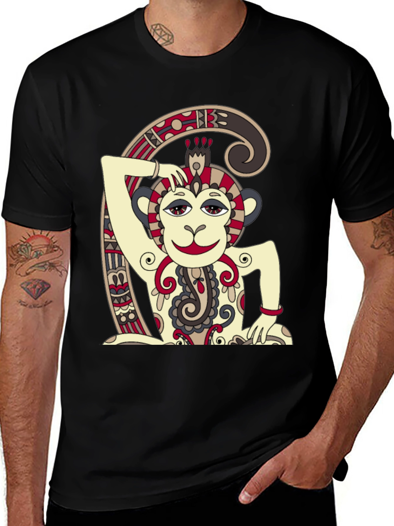 Monkey Graphic Print Black Crew Neck T-Shirt