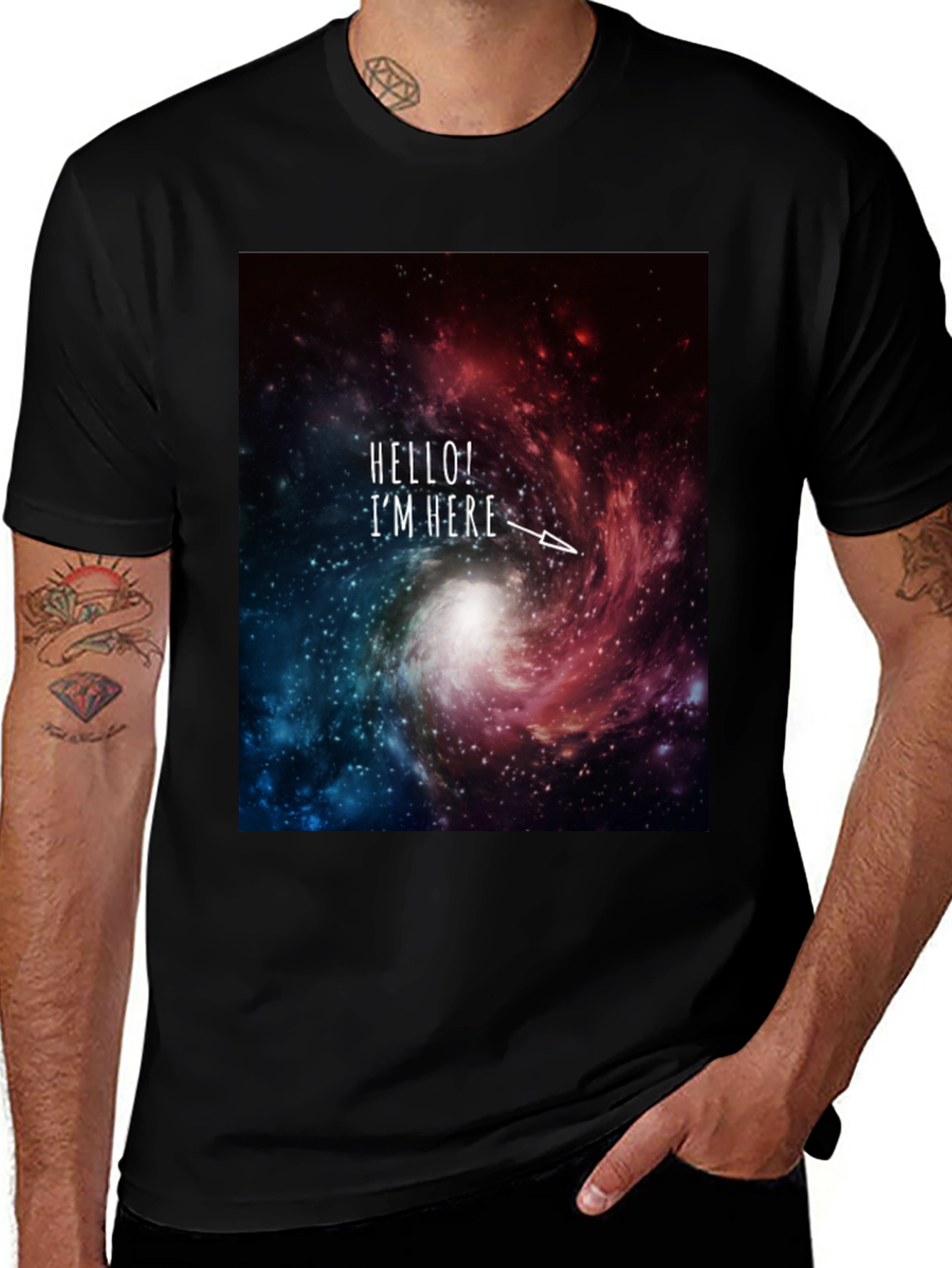 Variant 22 of Galaxy 'Hello I'm Here' Graphic Tee - Black