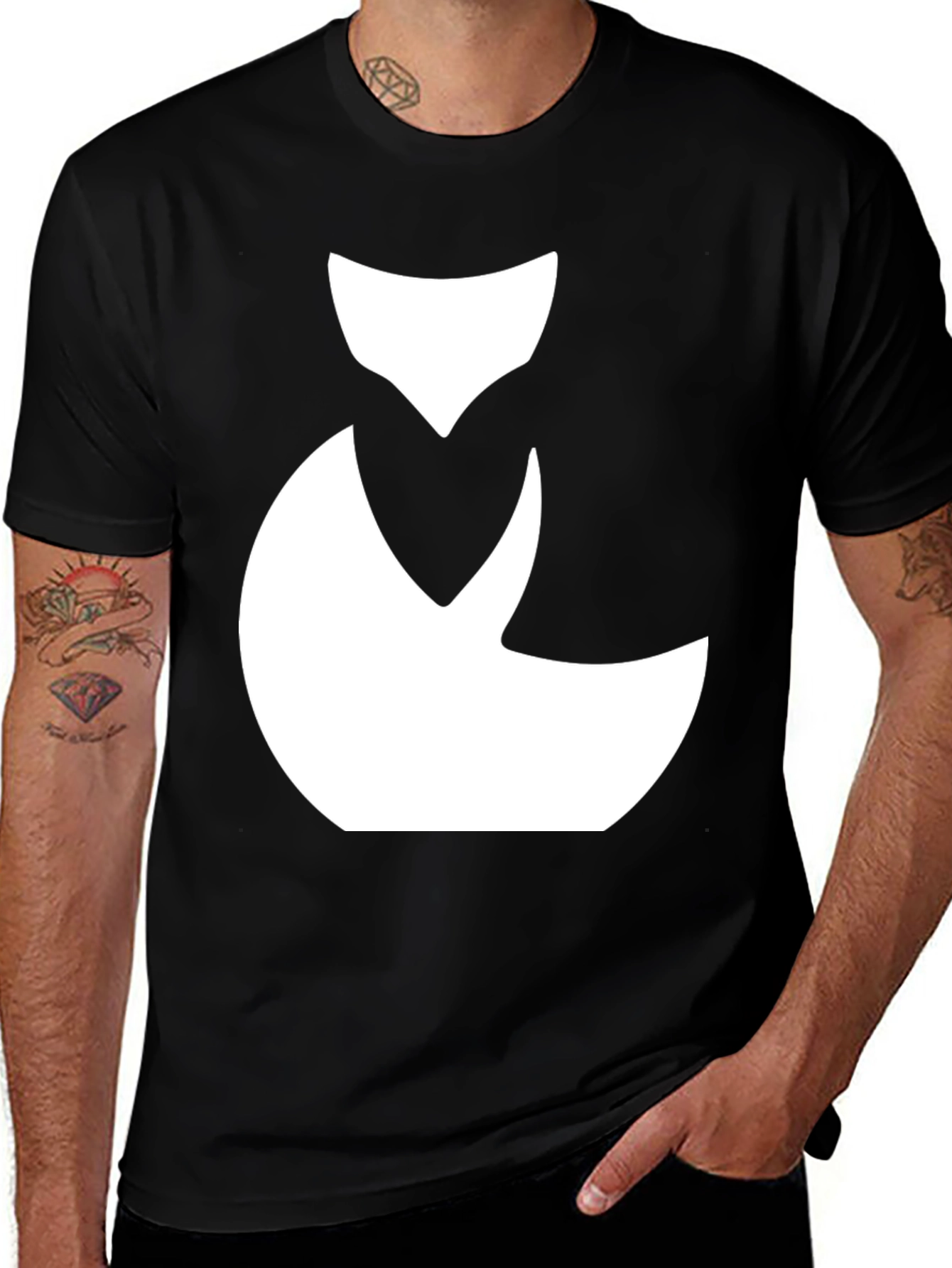 Variant 5 of Black T-Shirt with White Fox Design