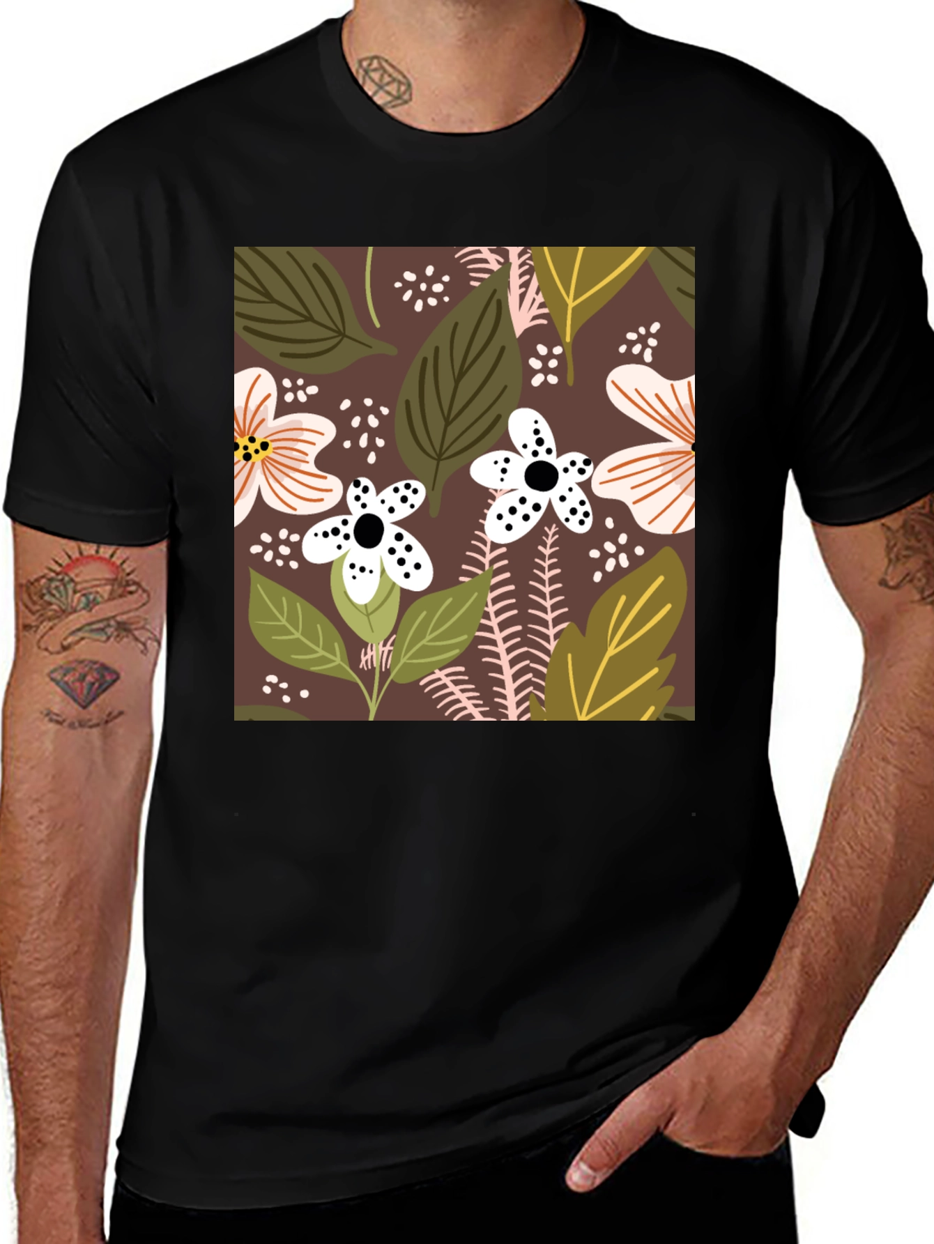 Variant 22 of Floral Print Black T-Shirt - Modern Casual Wear