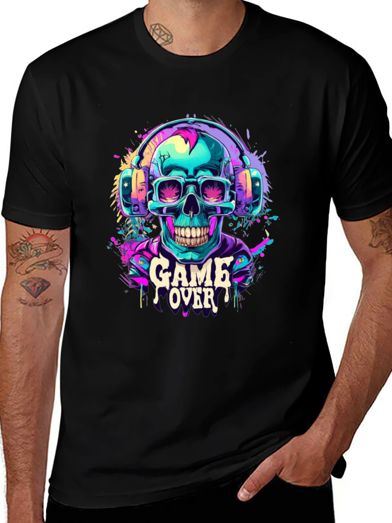 Variant 5 of Game Over Skull Graphic T-Shirt - Gamer Style Tee