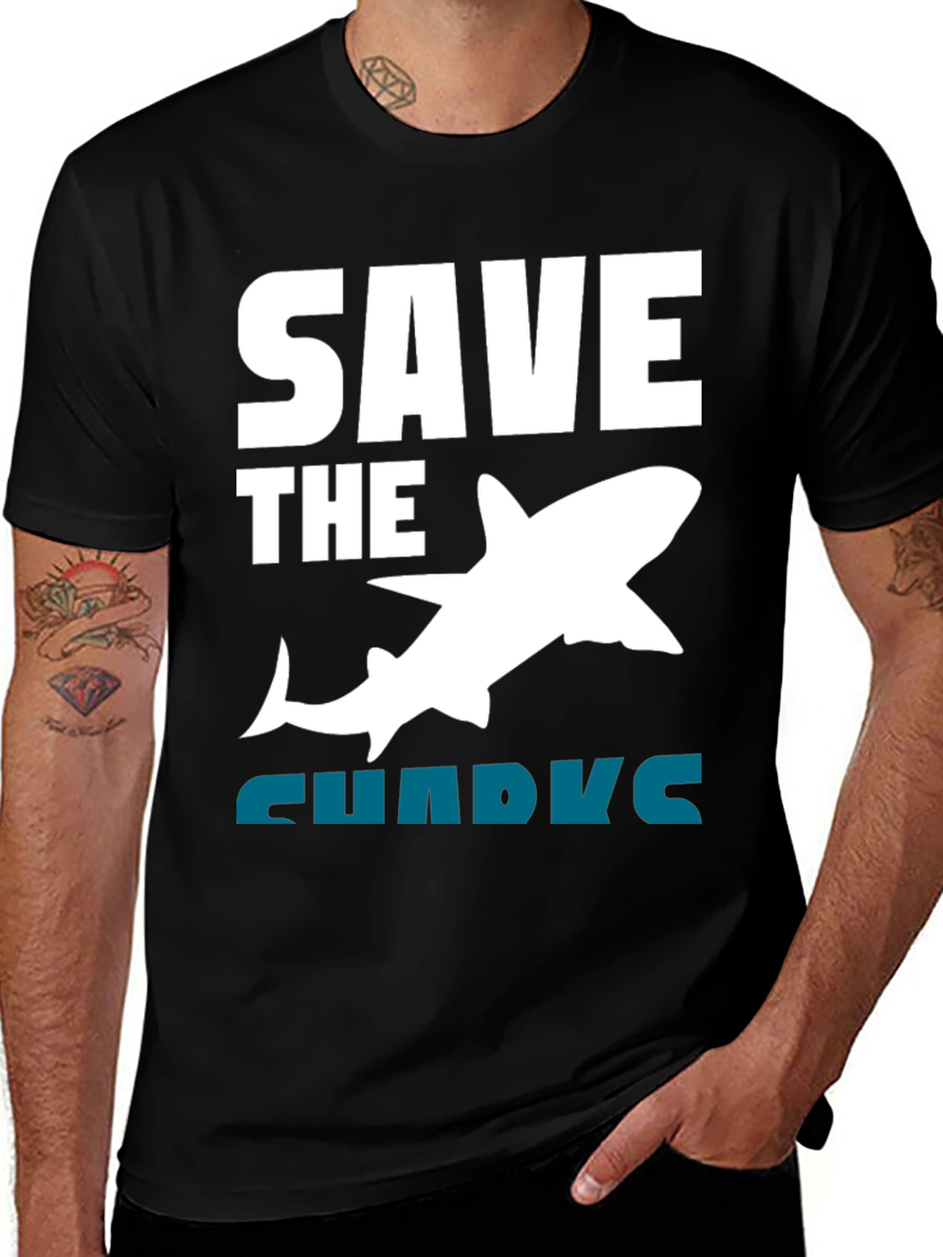 Variant 27 of Save the Sharks Graphic Tee - Black