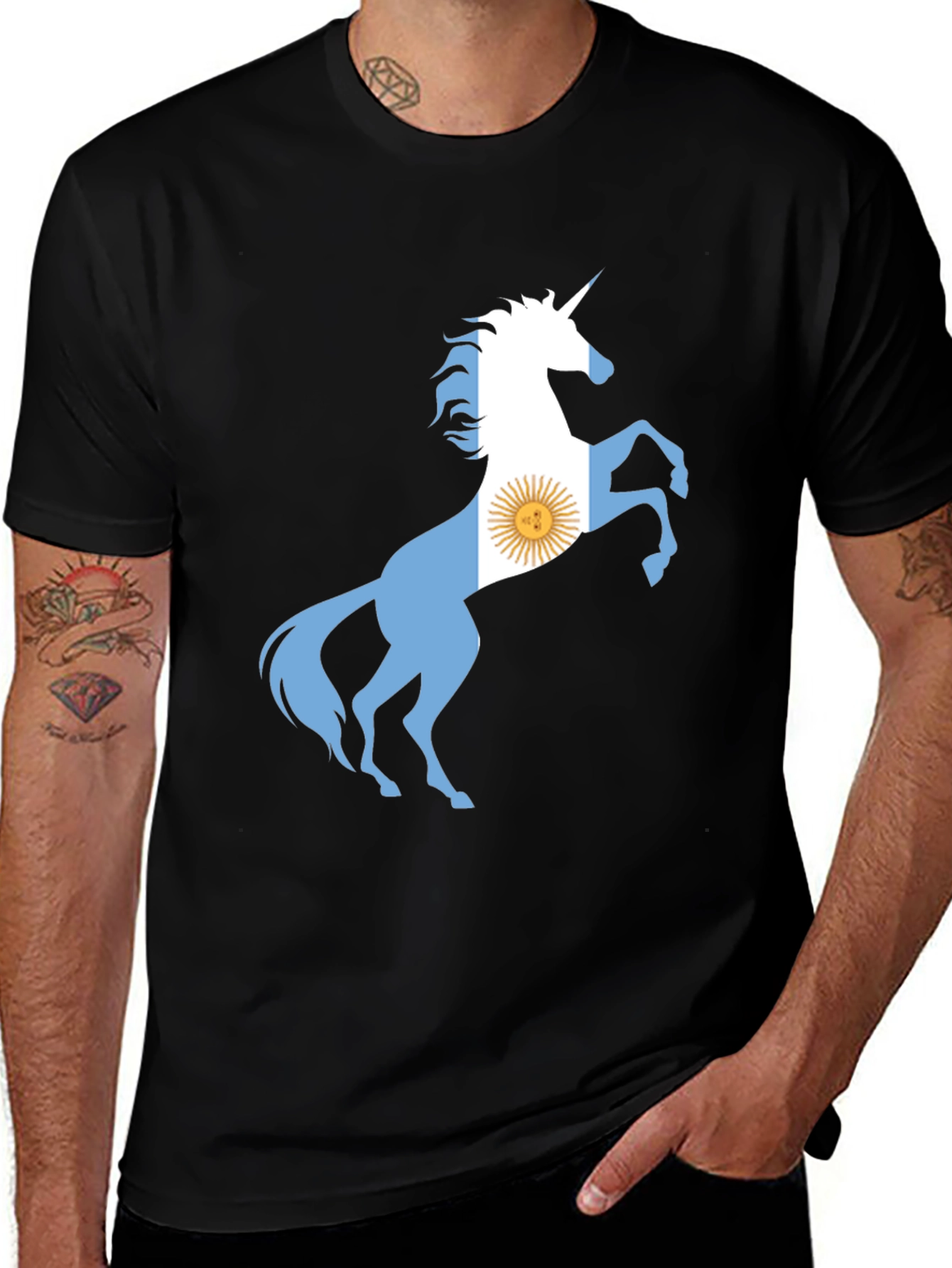 Argentina Flag Unicorn Black T-Shirt