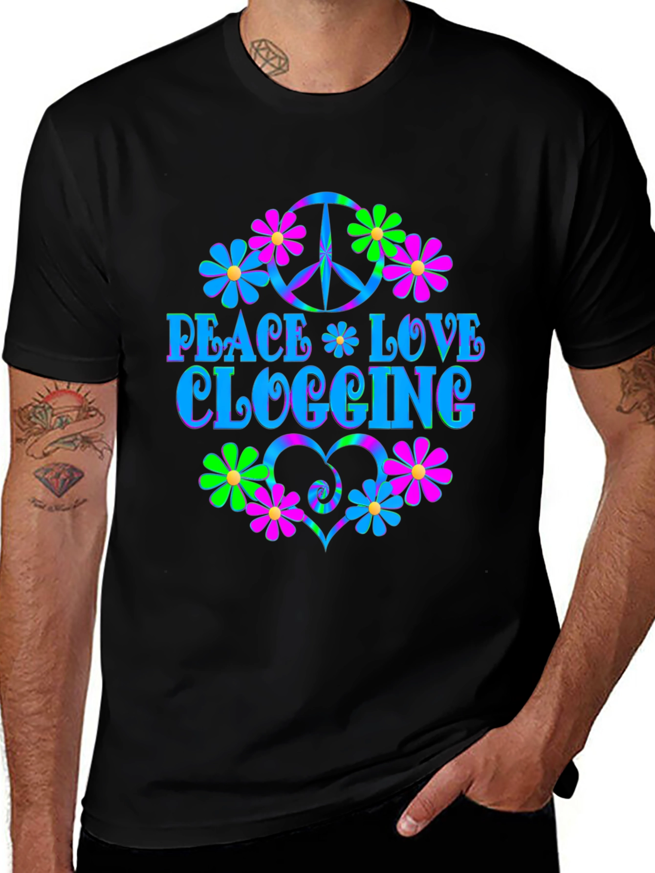 Peace Love Clogging T-Shirt, Groovy Retro Design
