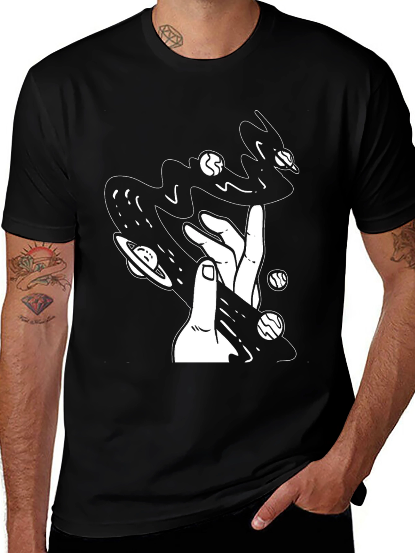 Variant 5 of Cosmic Hand Black T-Shirt - Galaxy Design
