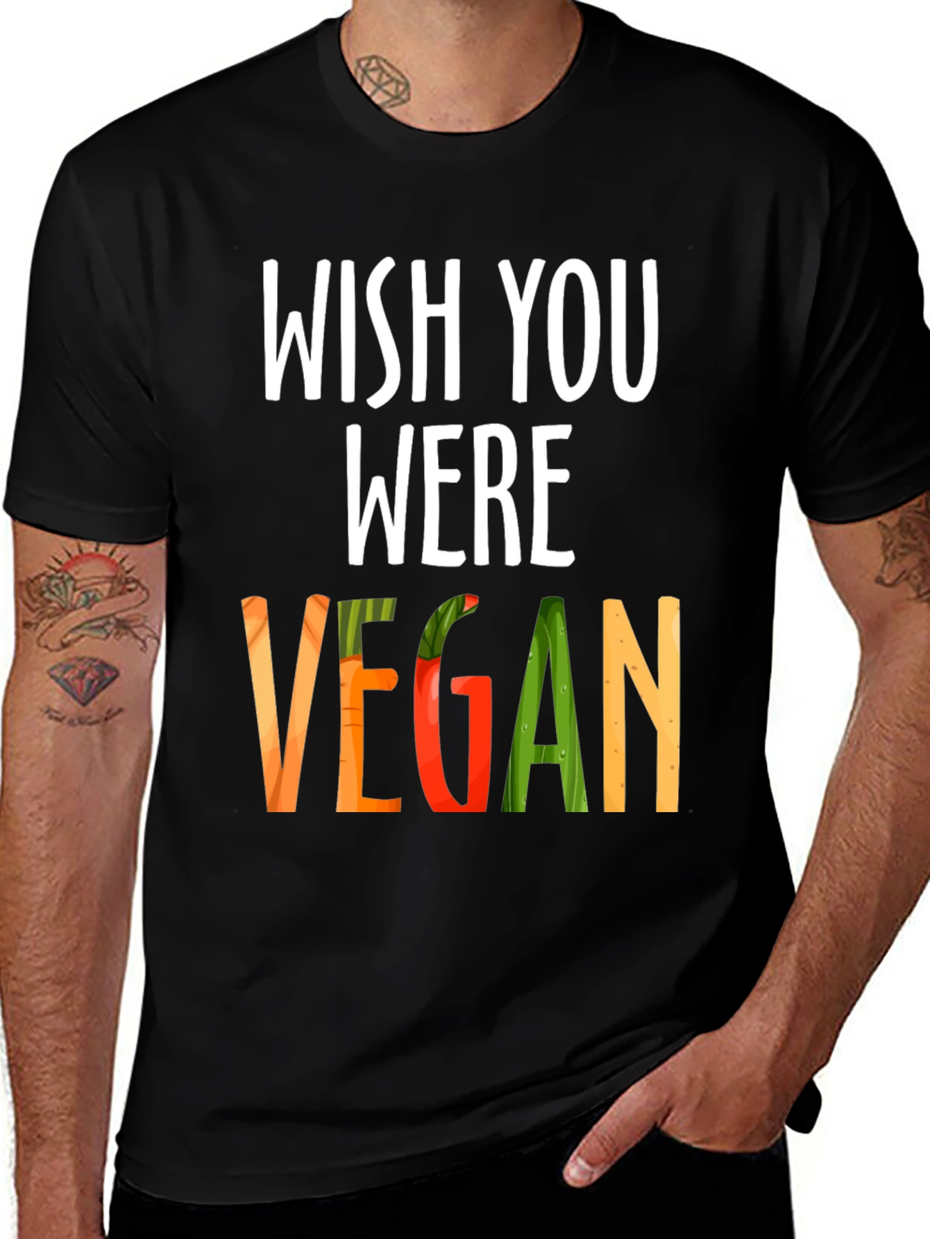 Variant 26 of Wish You Were Vegan Graphic Tee - Black