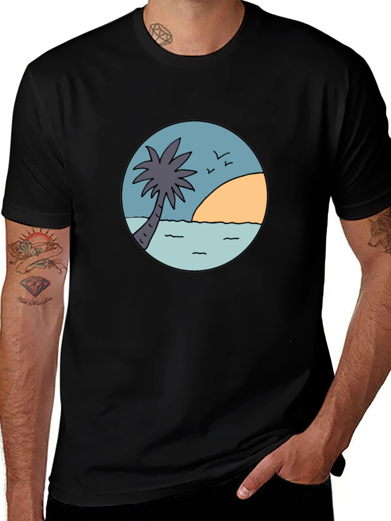 Variant 8 of Relaxed Palm Tree Graphic Tee - Soft Cotton Comfort