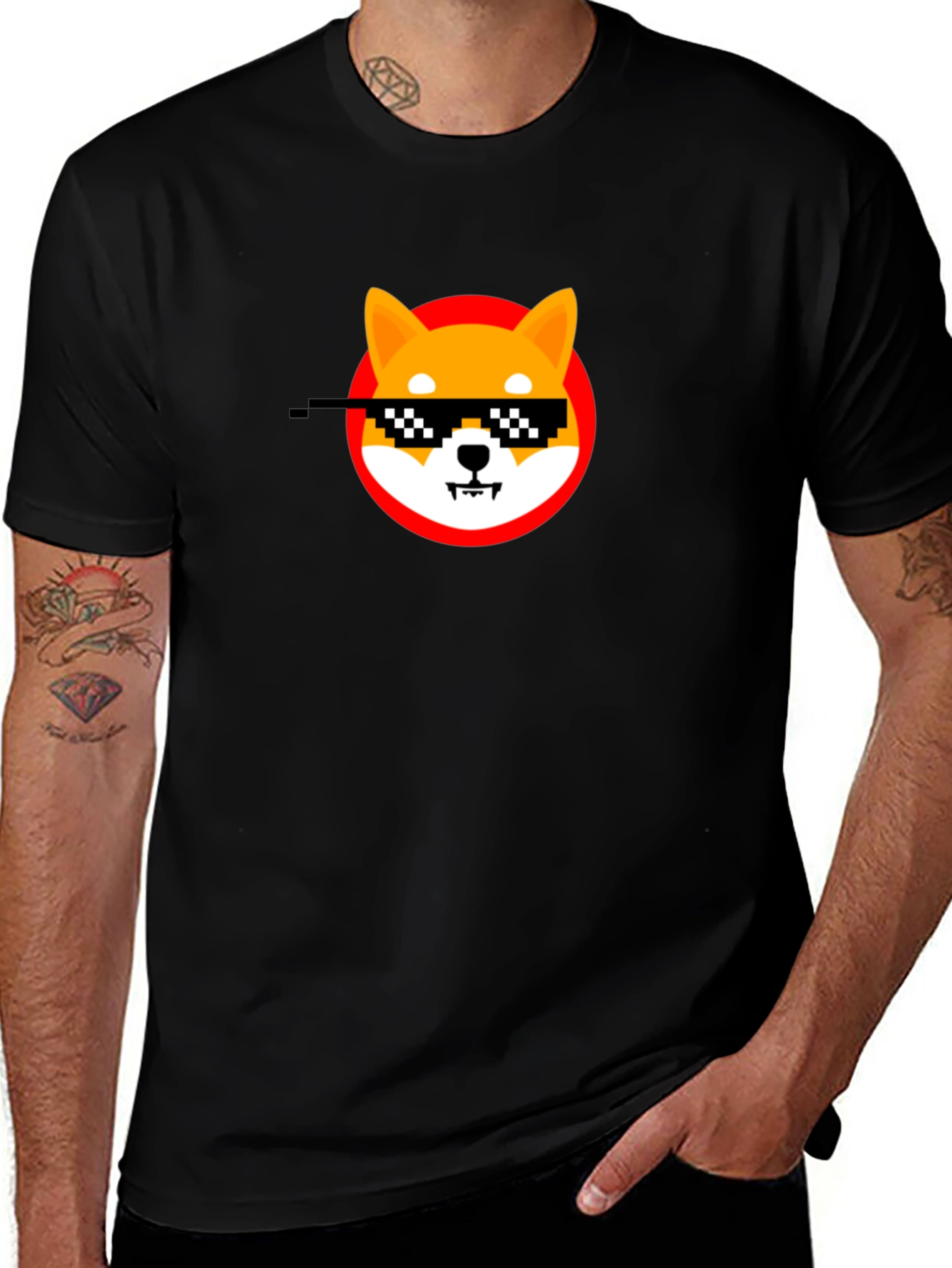 Black Shiba Inu Thug Life Meme Black T-Shirt main image