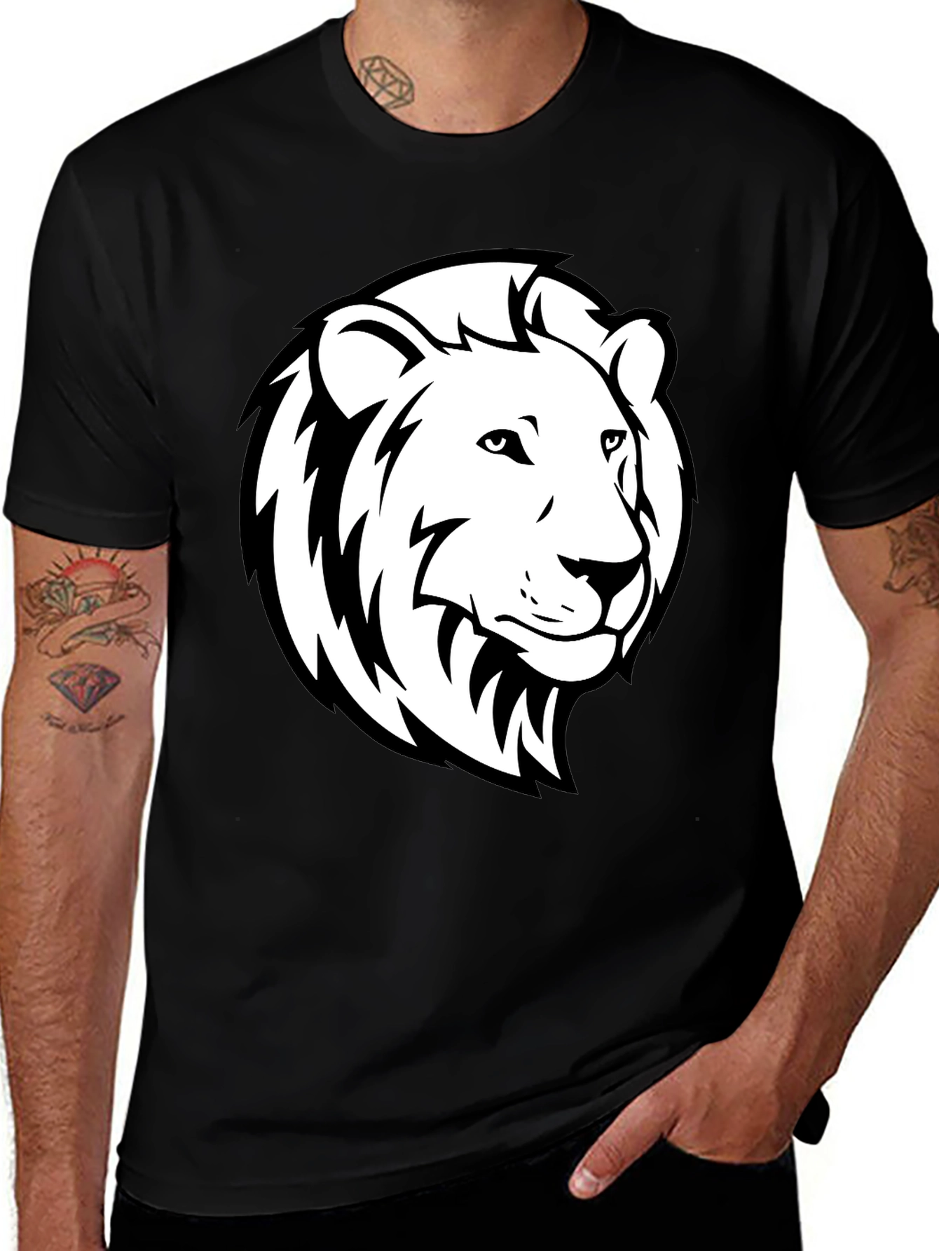 Variant 25 of Lion Head Graphic Black T-Shirt - Men's Fashion Tee