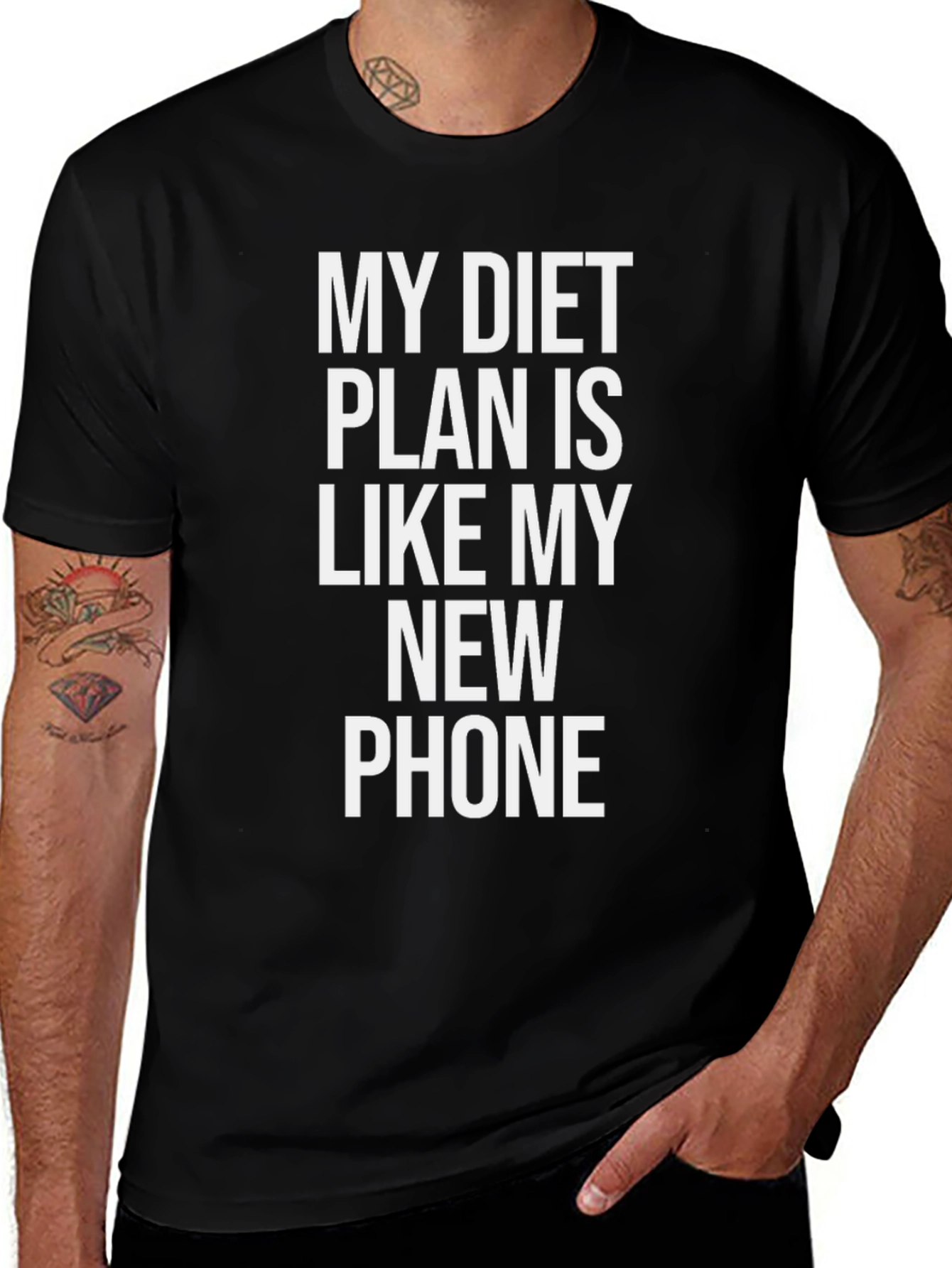 Variant 14 of Funny Diet Plan T-Shirt - Like My New Phone