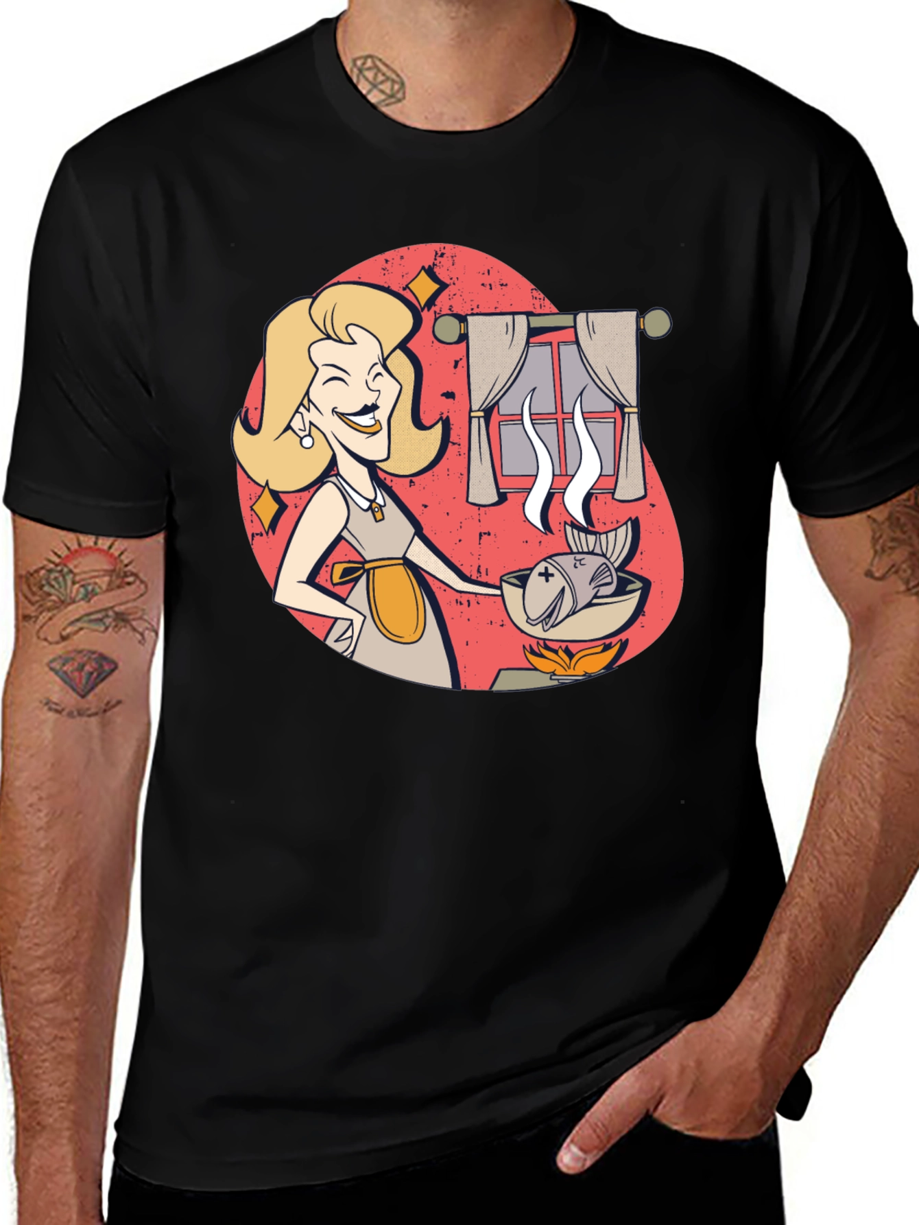 Variant 12 of Retro Housewife Fish Fry T-Shirt
