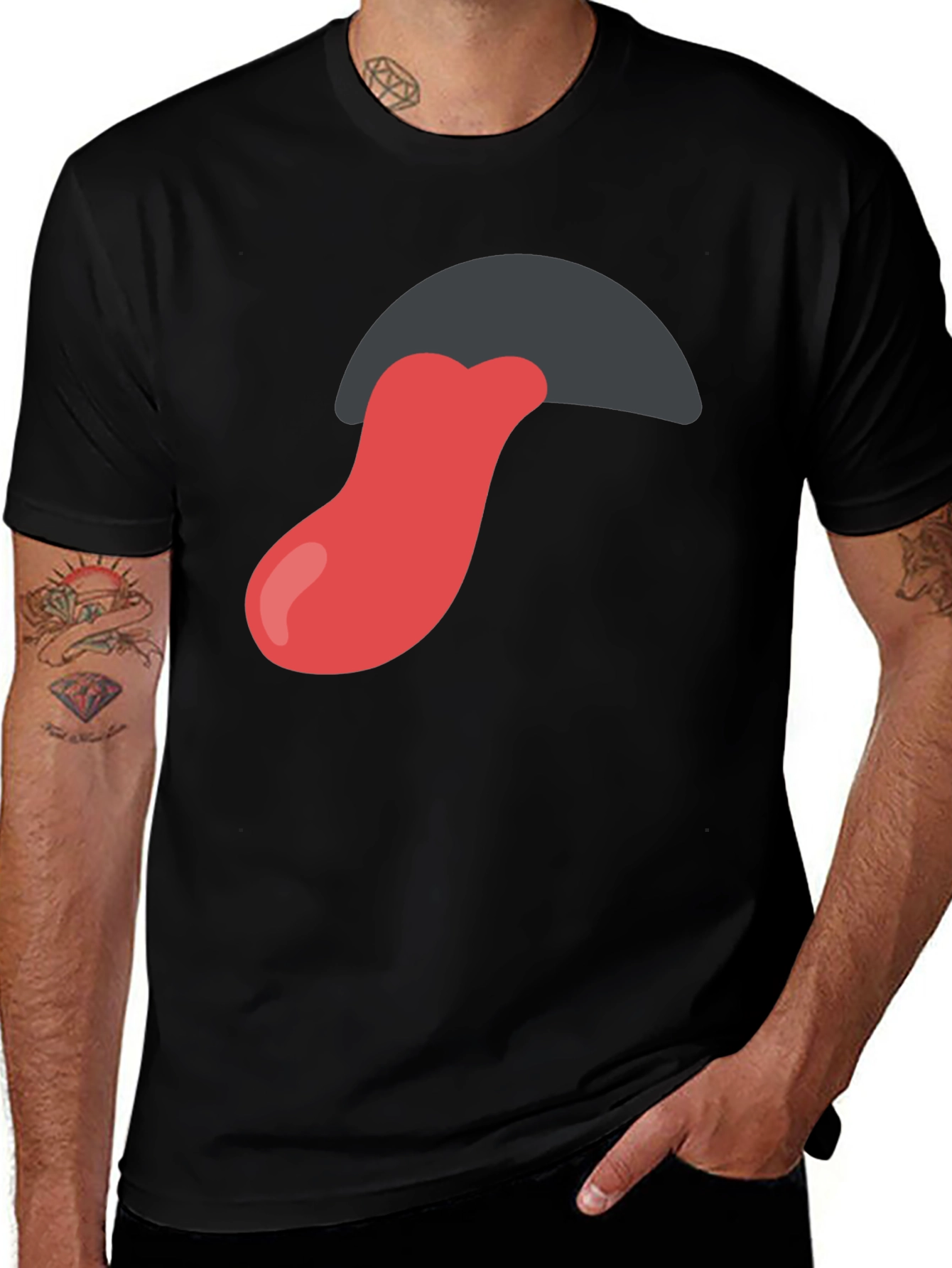 Variant 11 of Tongue Out Graphic Tee - Black Cotton Blend Shirt
